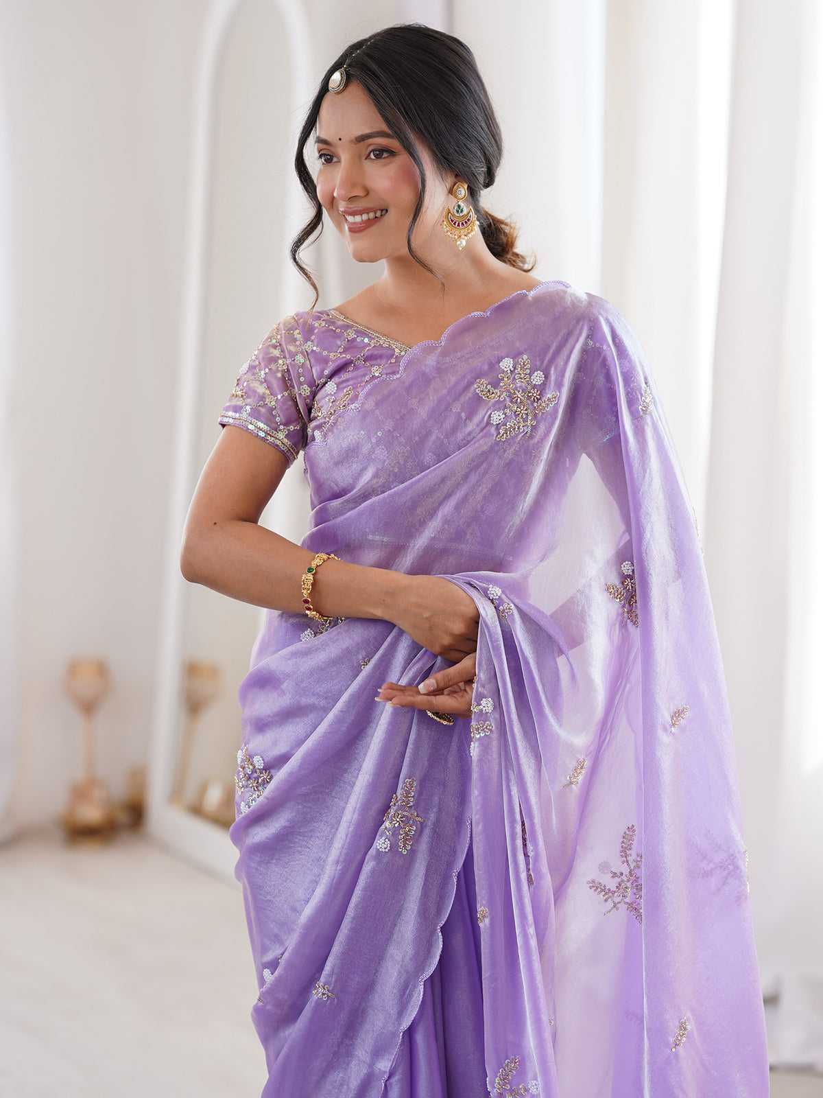 Lavender Satin saree – detail view 4