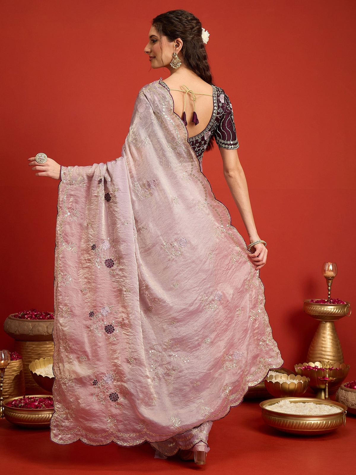 Lavender Satin Silk saree – detail view 6
