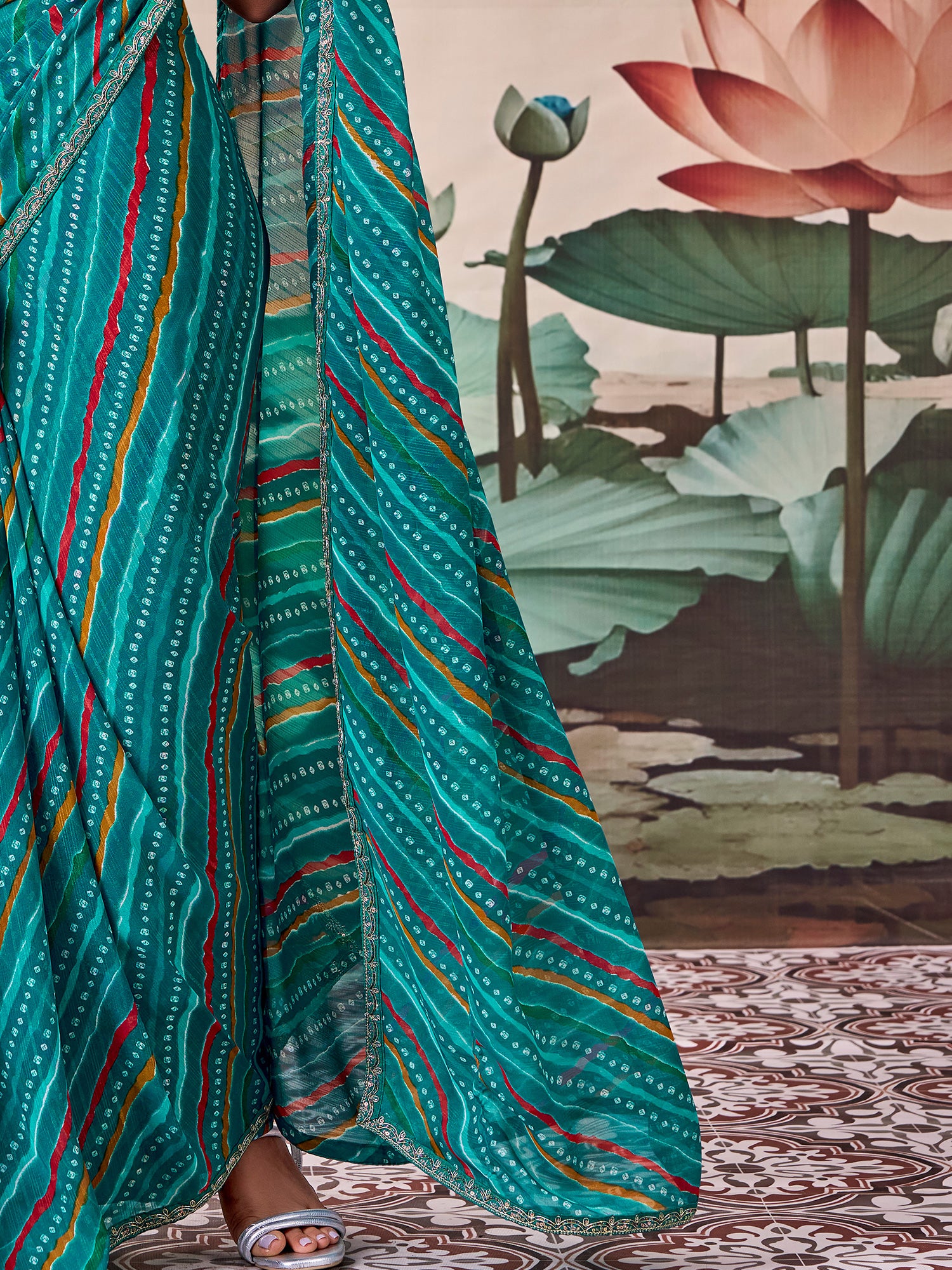 Teal Green Georgette saree – detail view 4
