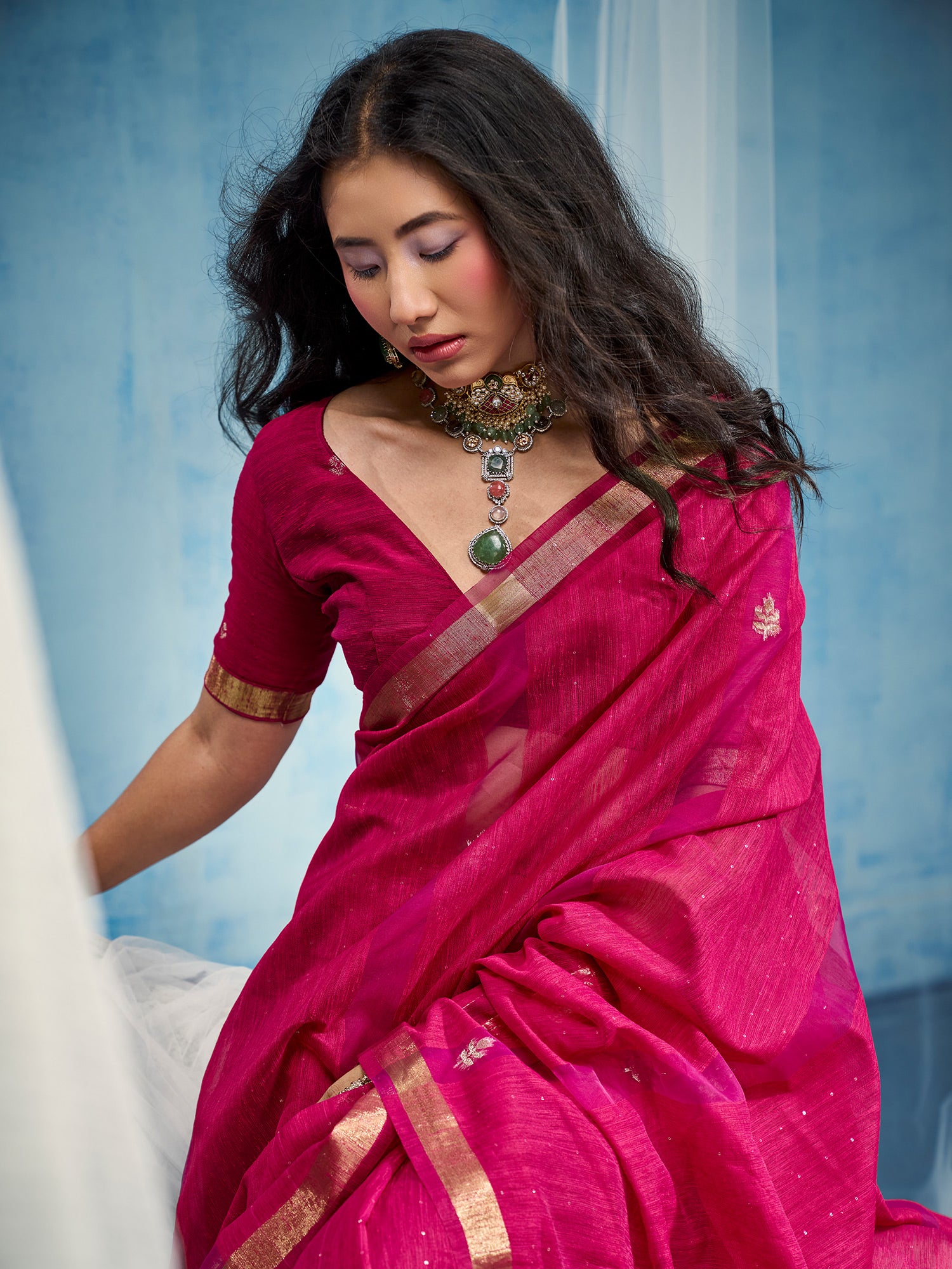 Pink Muga Silk saree – detail view 3