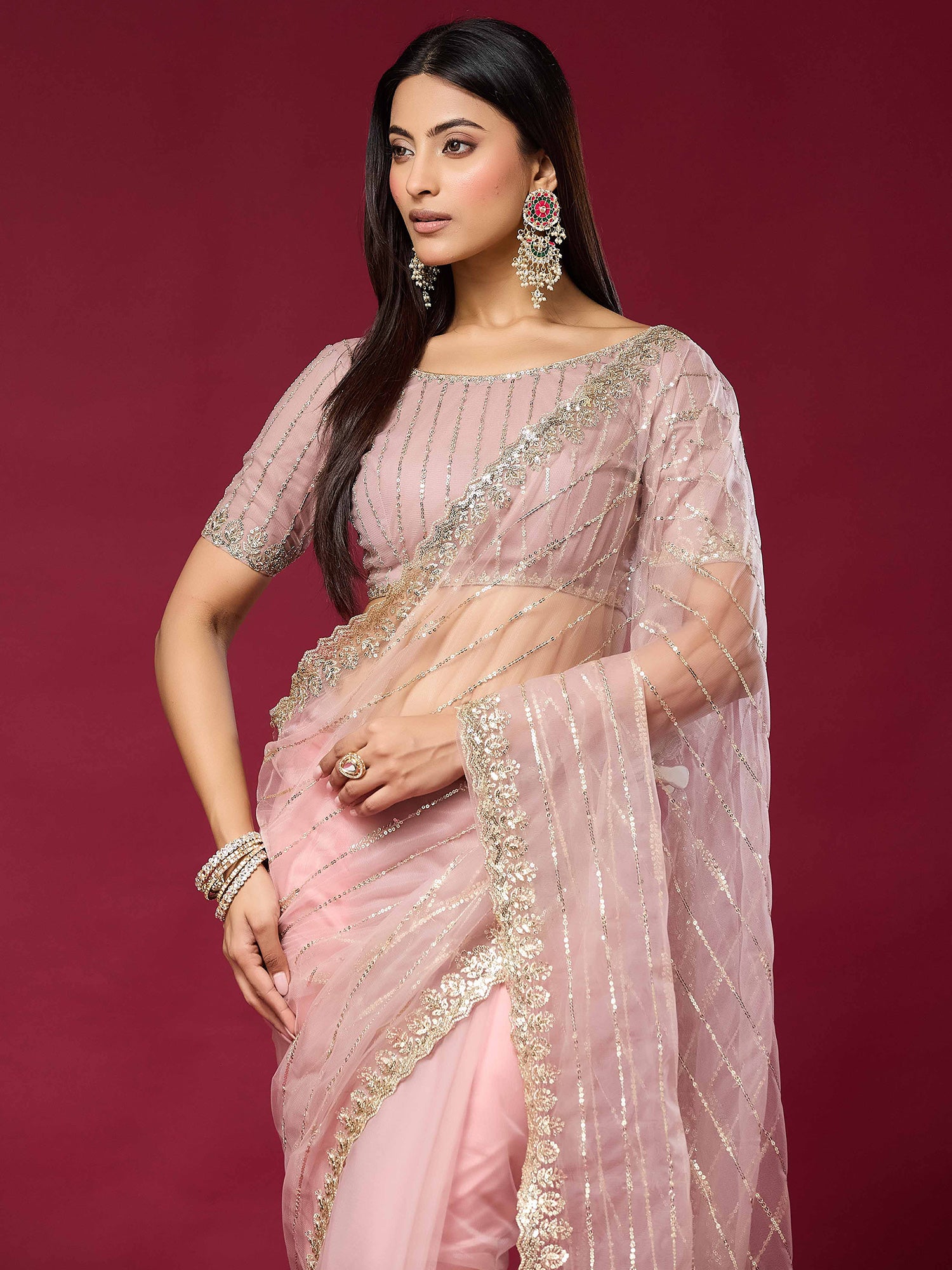 Pink Net saree – detail view 4