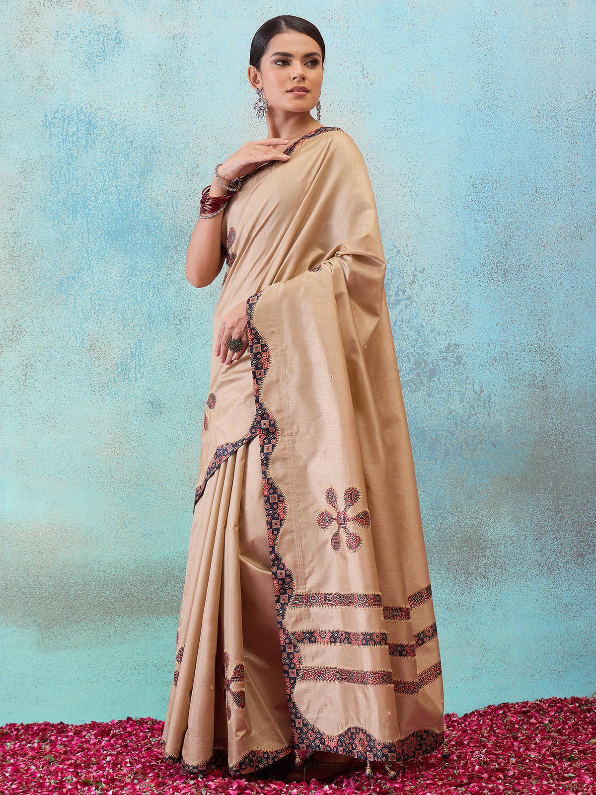 Light Brown silk blend saree view 4