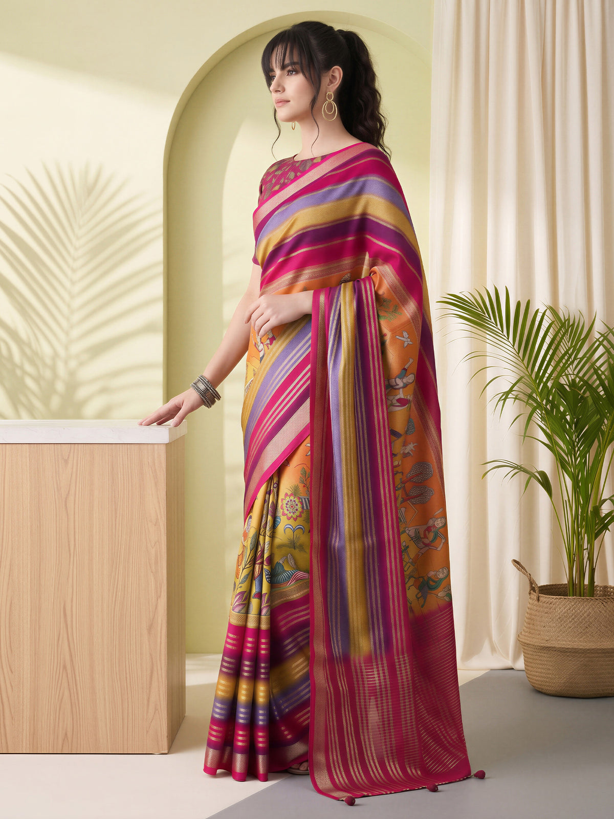 Pink Viscose Silk saree – detail view 2