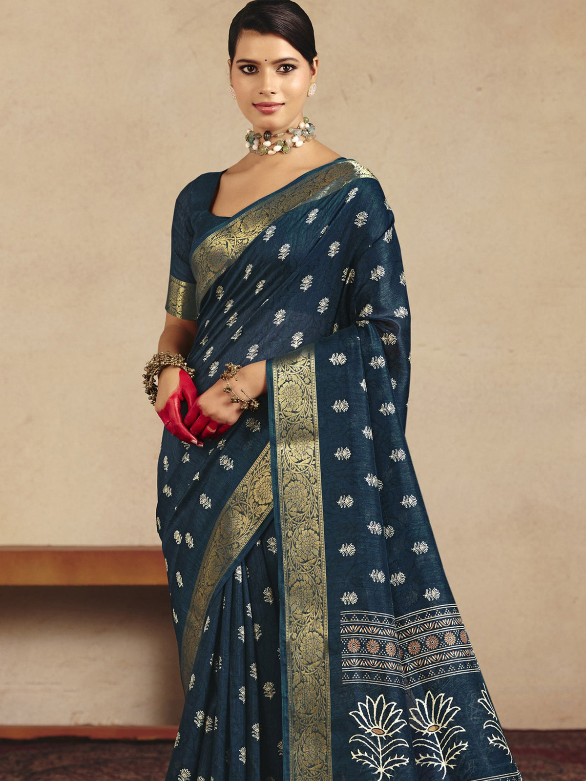 Navy Blue Tussar Silk saree – detail view 5