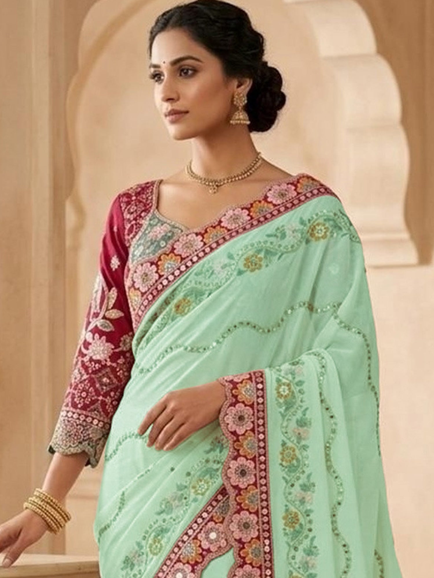 Light Green Pure Georgette saree – detail view 3