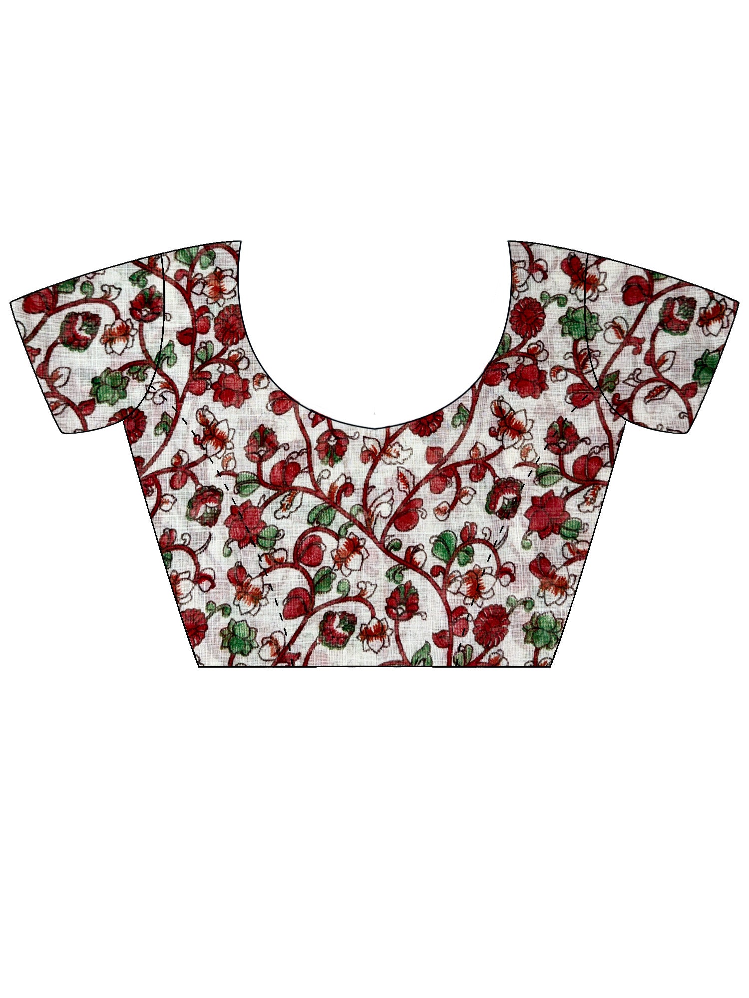 Unstitched off white linen blouse piece with botanical design