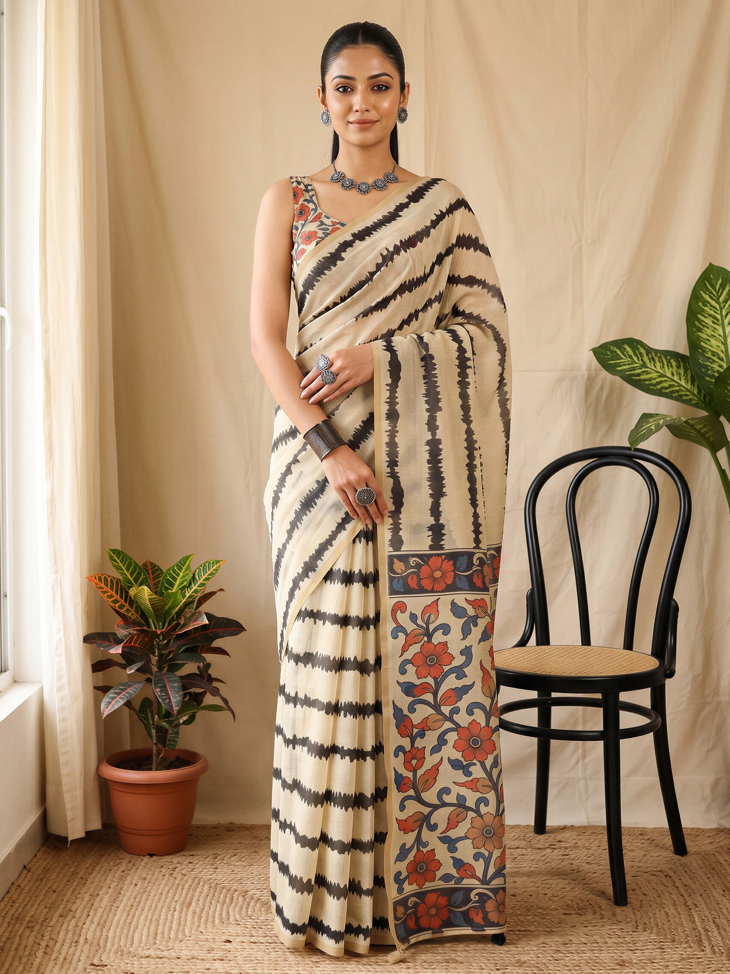 Cream Cotton Blend saree – detail view 3
