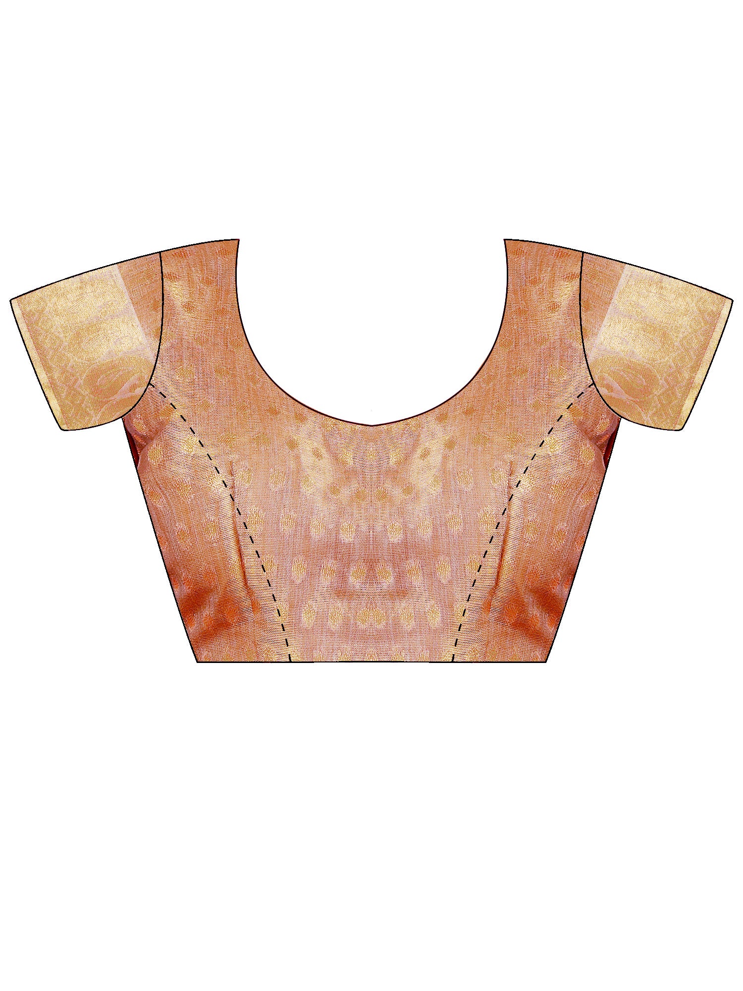Unstitched peach linen blouse piece with ethnic motif design