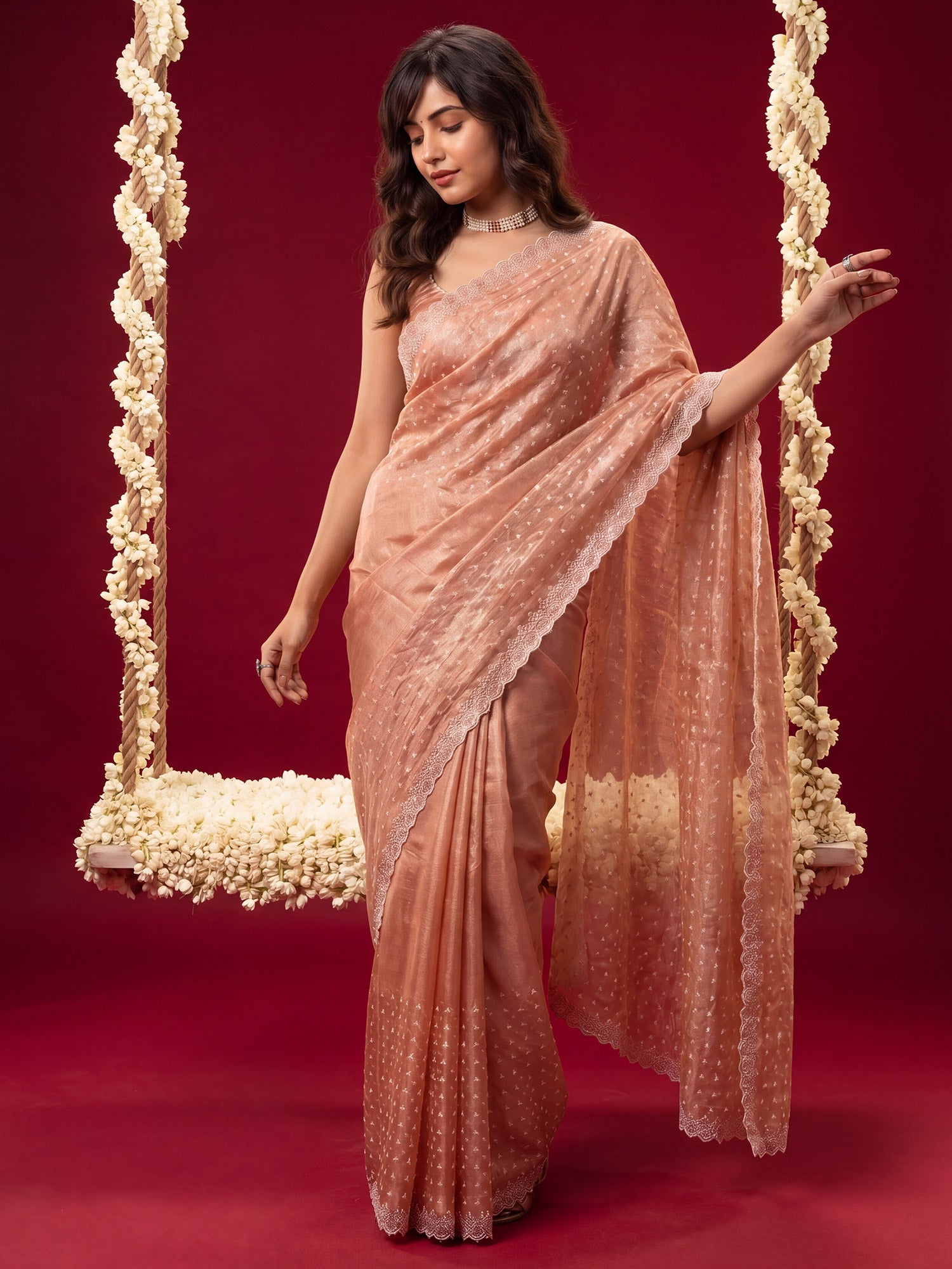 Peach Tissue saree – detail view 3