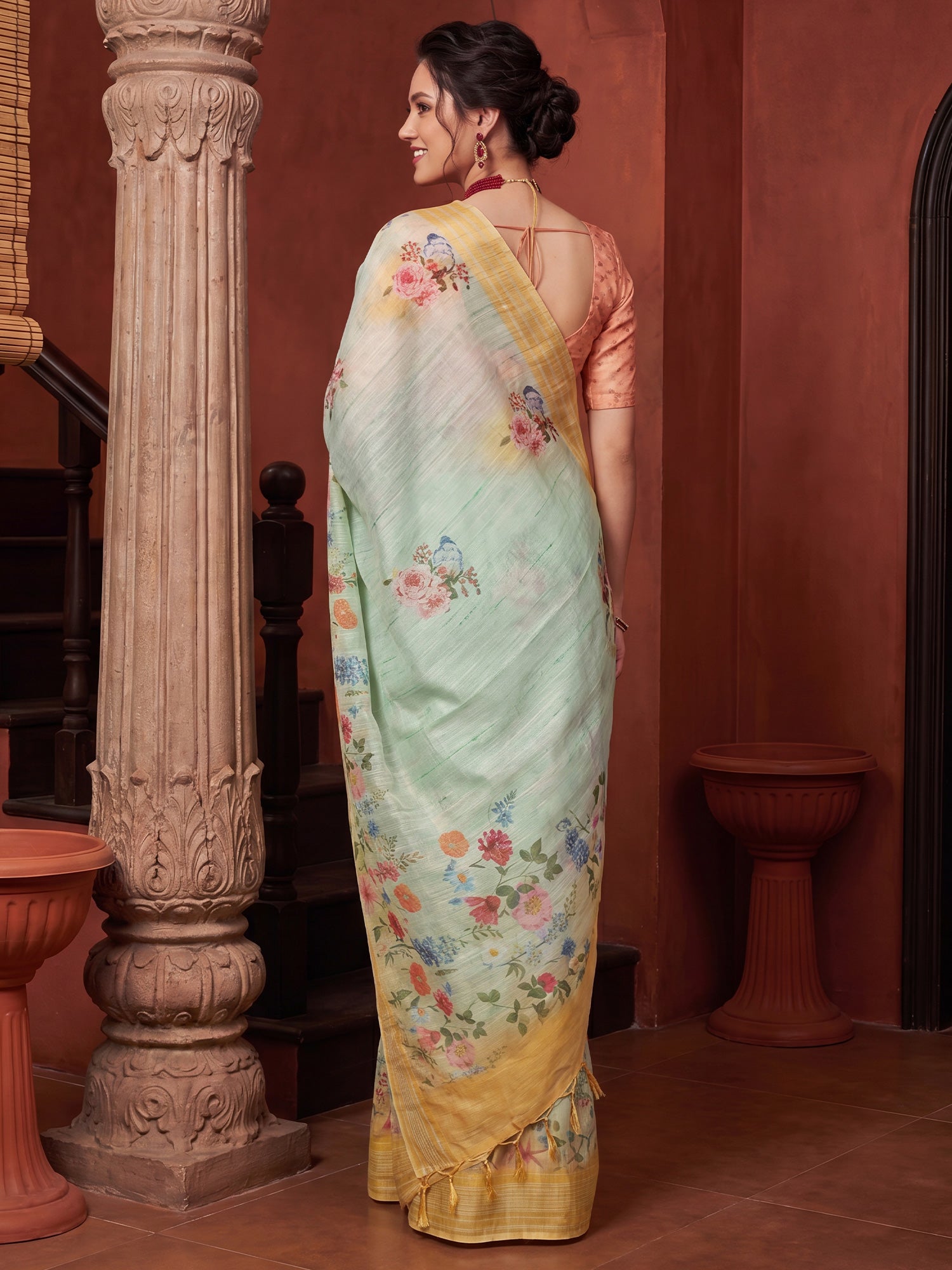 Light Blue Tussar Silk saree – detail view 1
