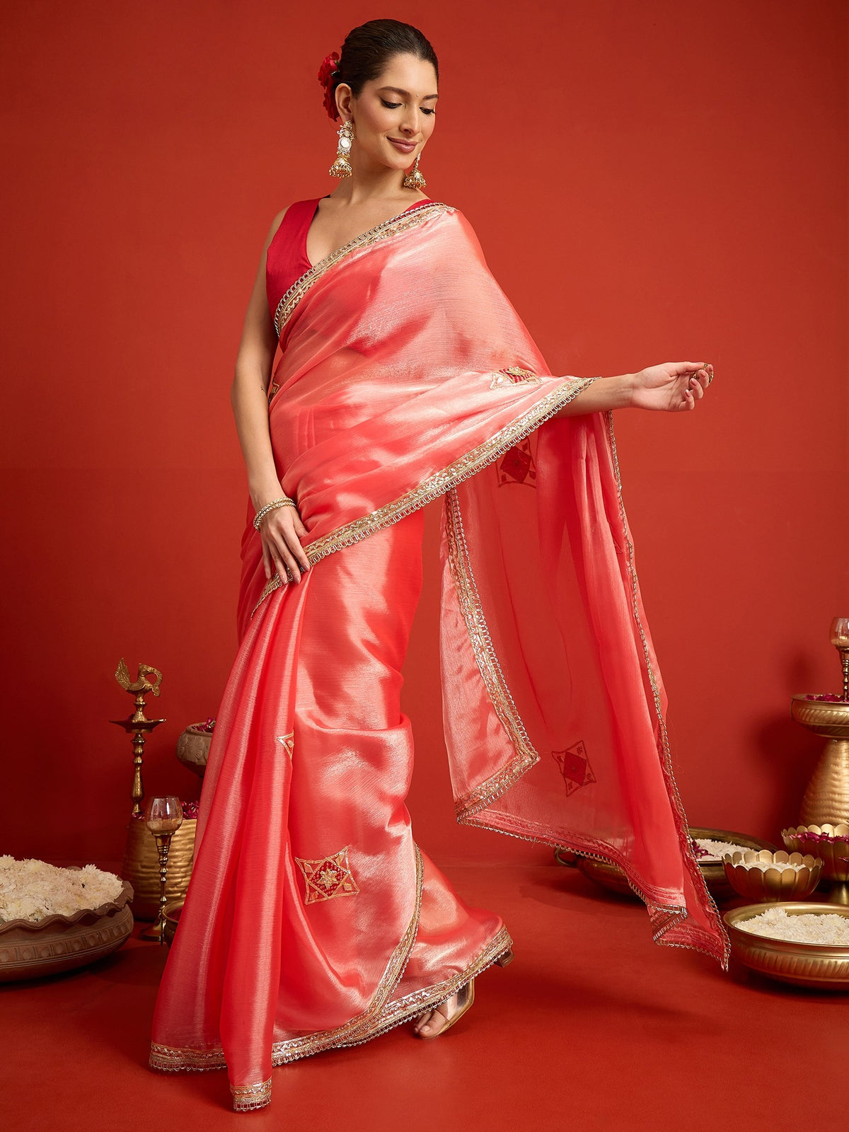 Peach Paper Silk saree – detail view 2