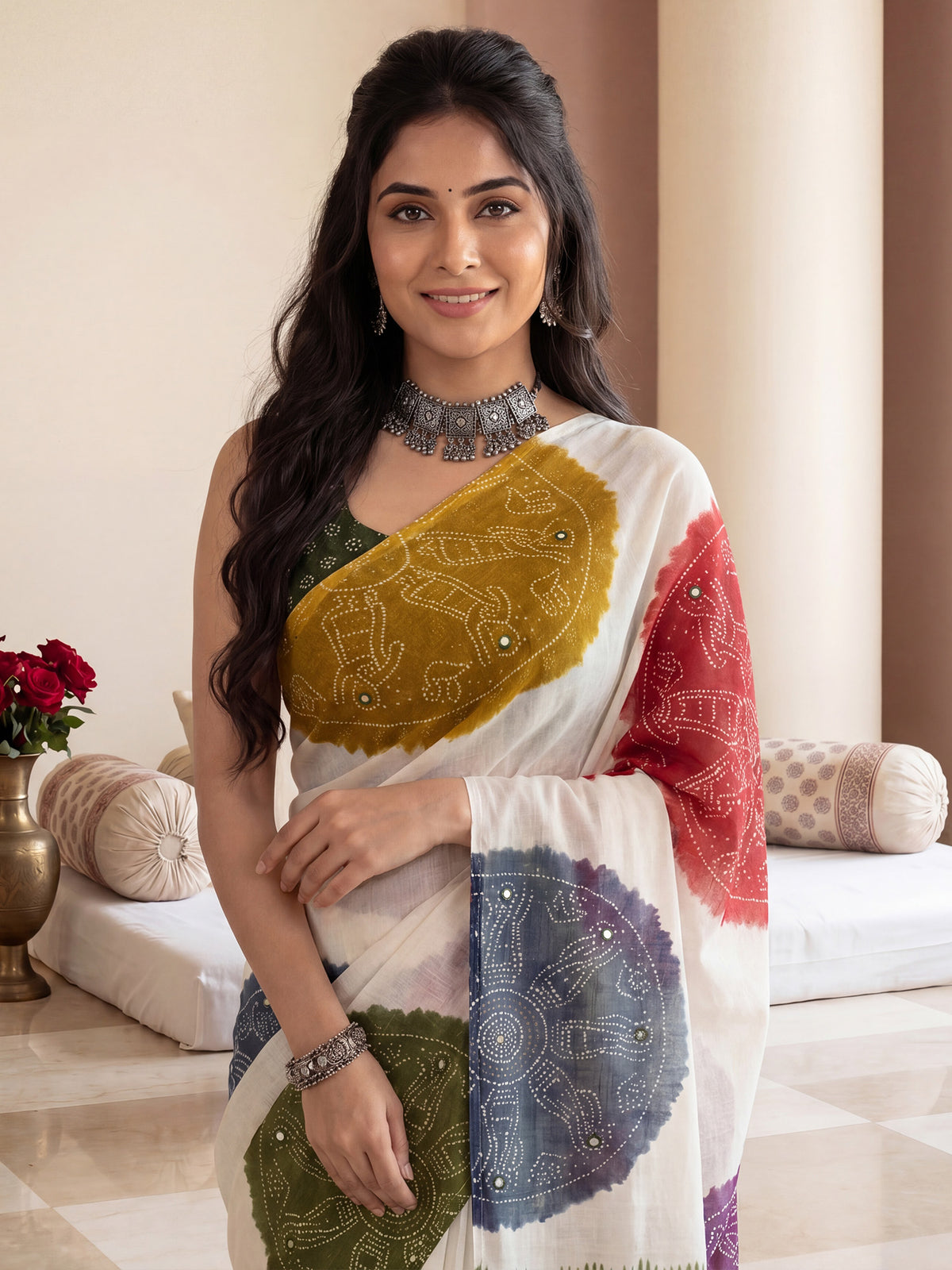 Off White Linen saree – detail view 4