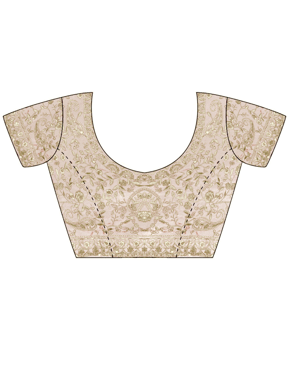 Unstitched off white satin blouse piece with embellished design