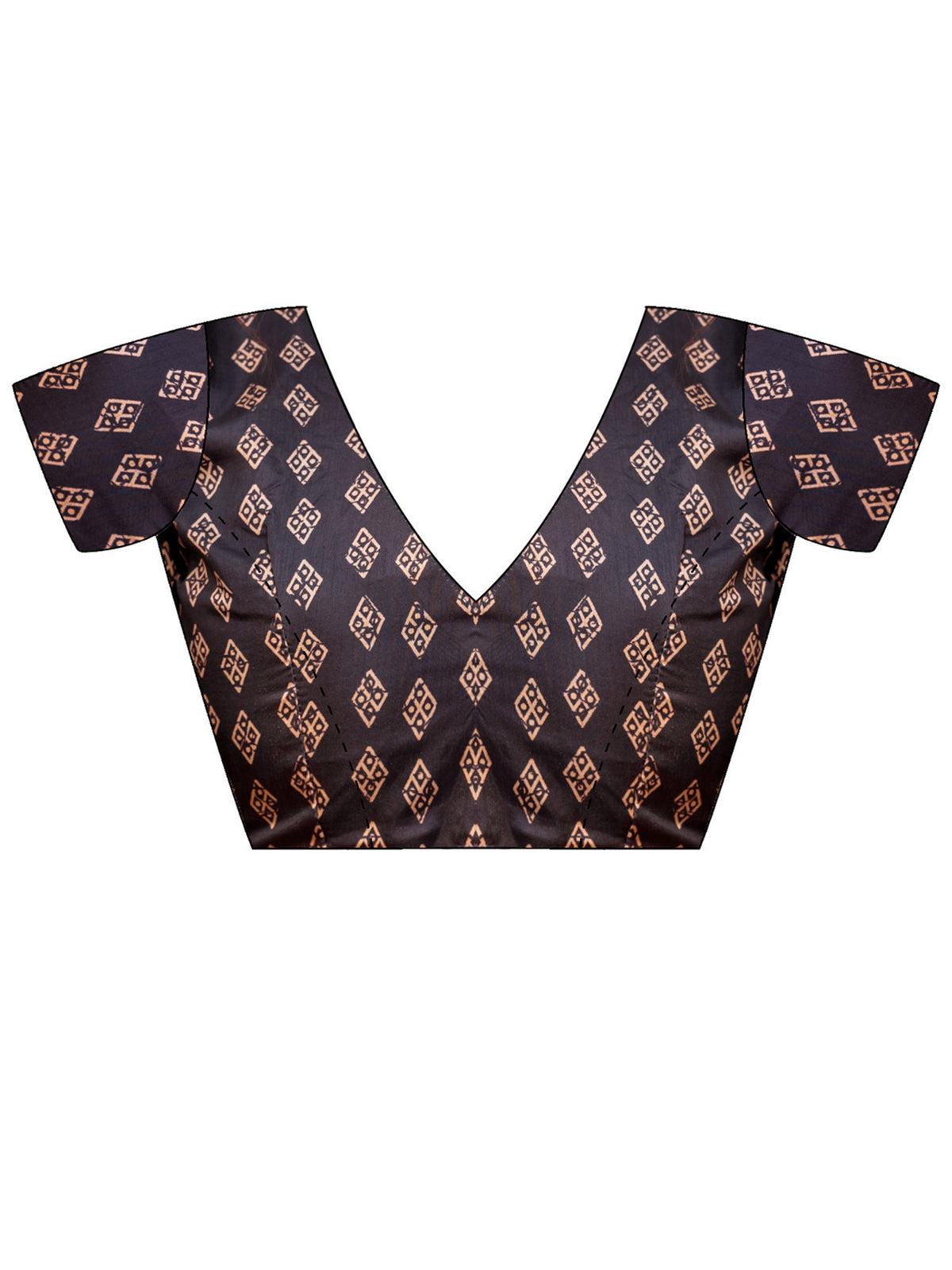 Unstitched black silk blend blouse piece with batik design