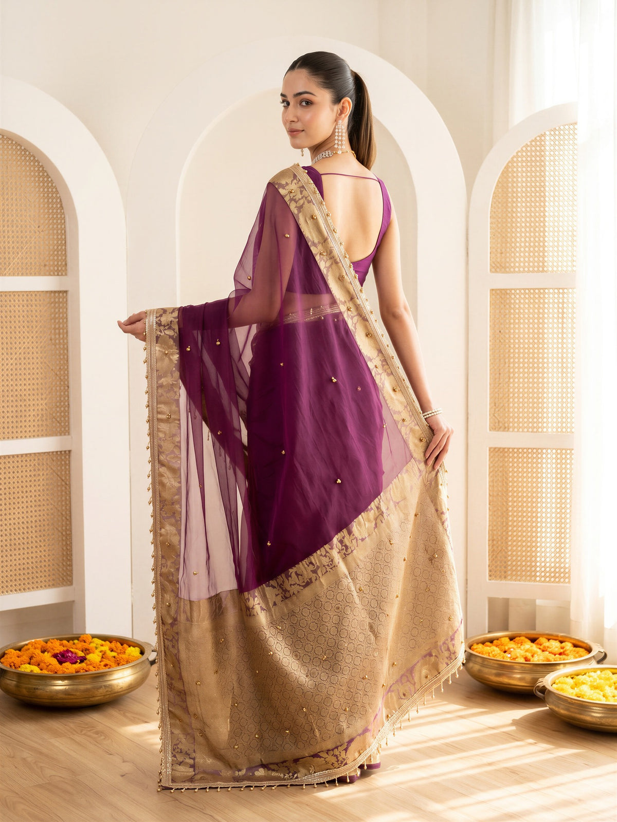 Wine Silk Blend saree – detail view 1