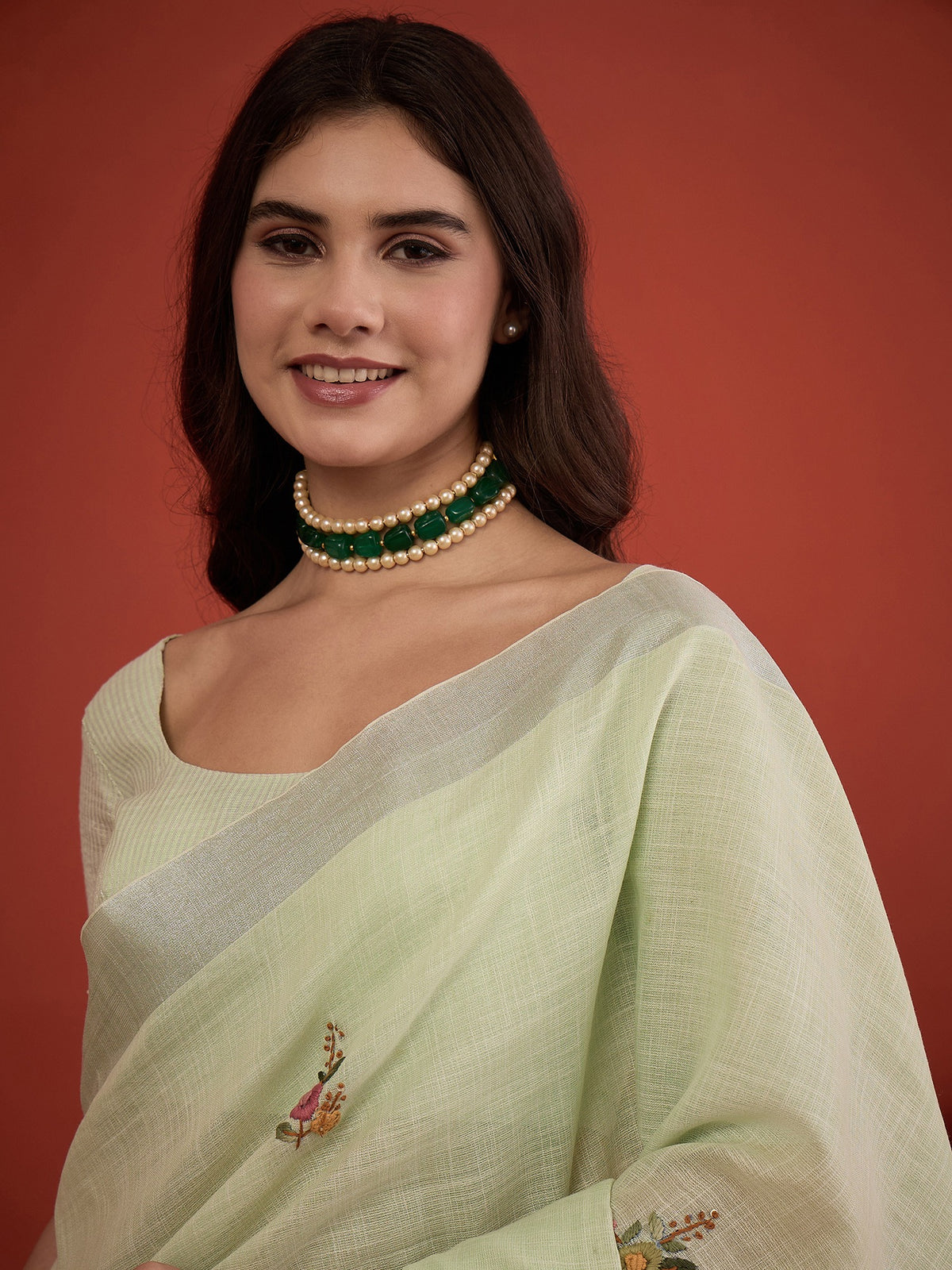 Light Green linen blend saree view 6
