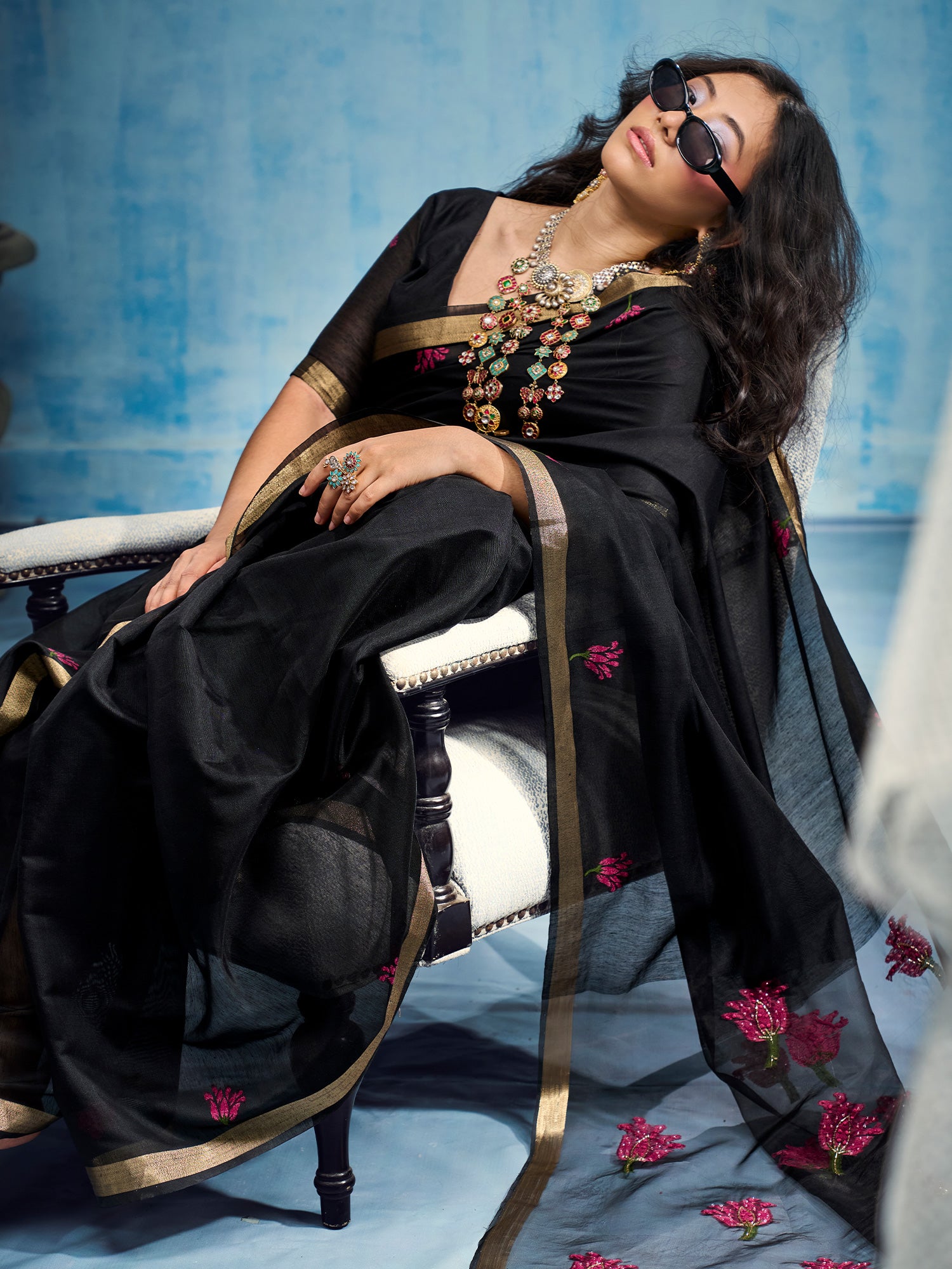Black Muga Cotton saree – detail view 3
