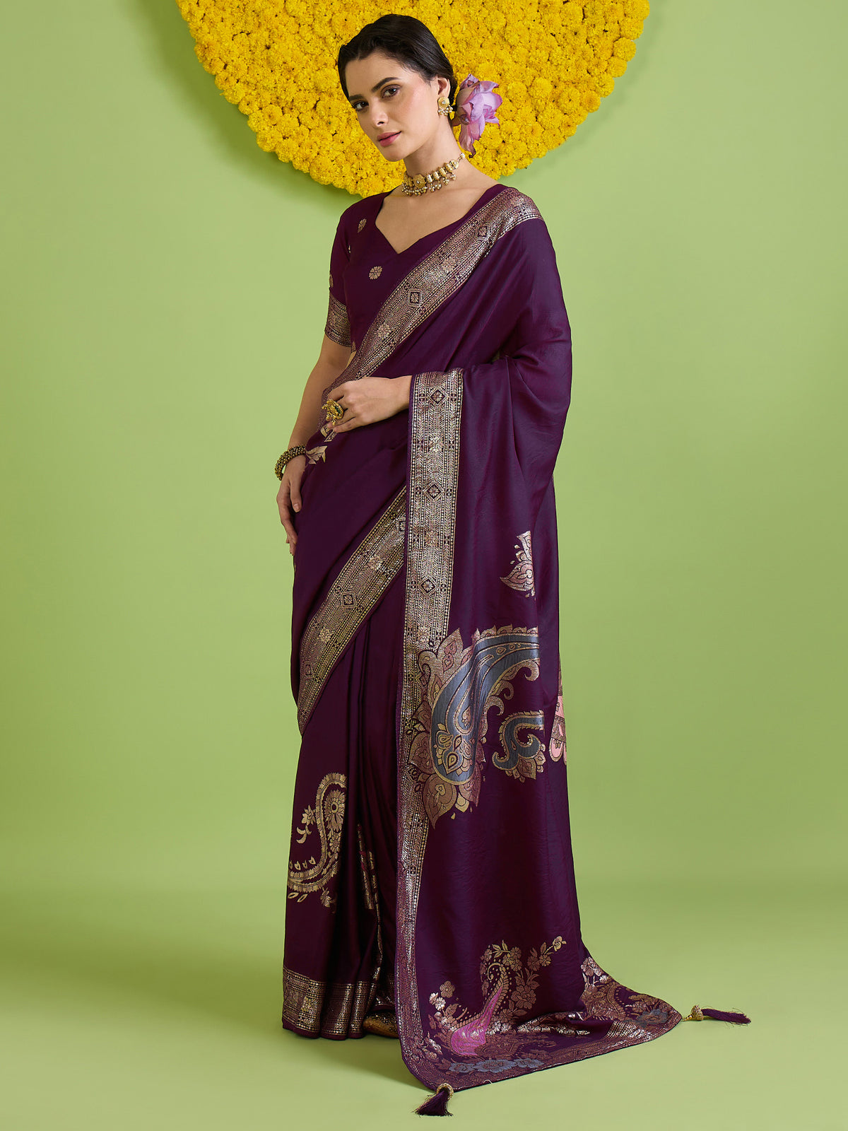 Wine Silk Blend saree – detail view 2