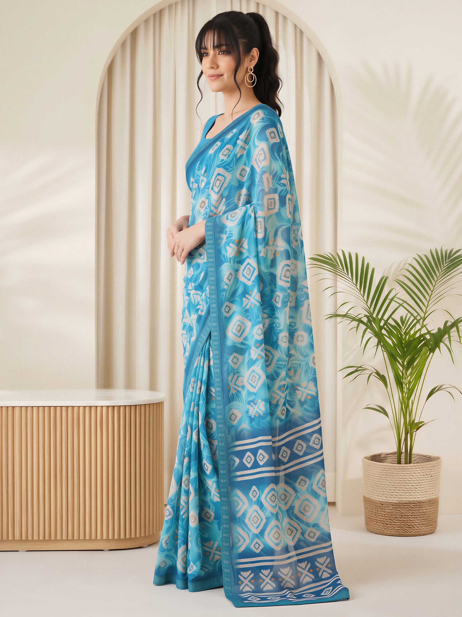 Light Blue Georgette saree – detail view 2