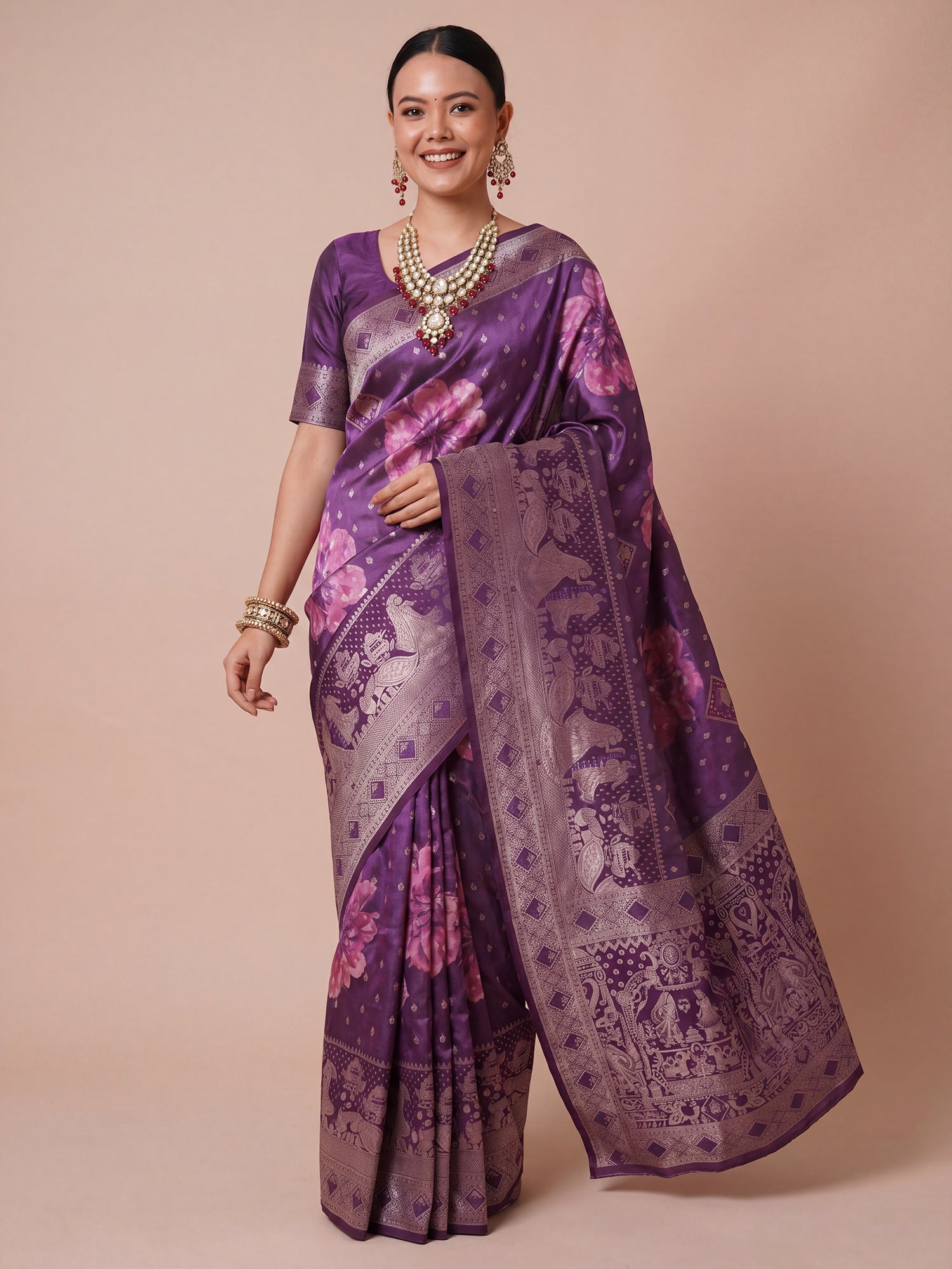 Purple Jacquard saree – detail view 3