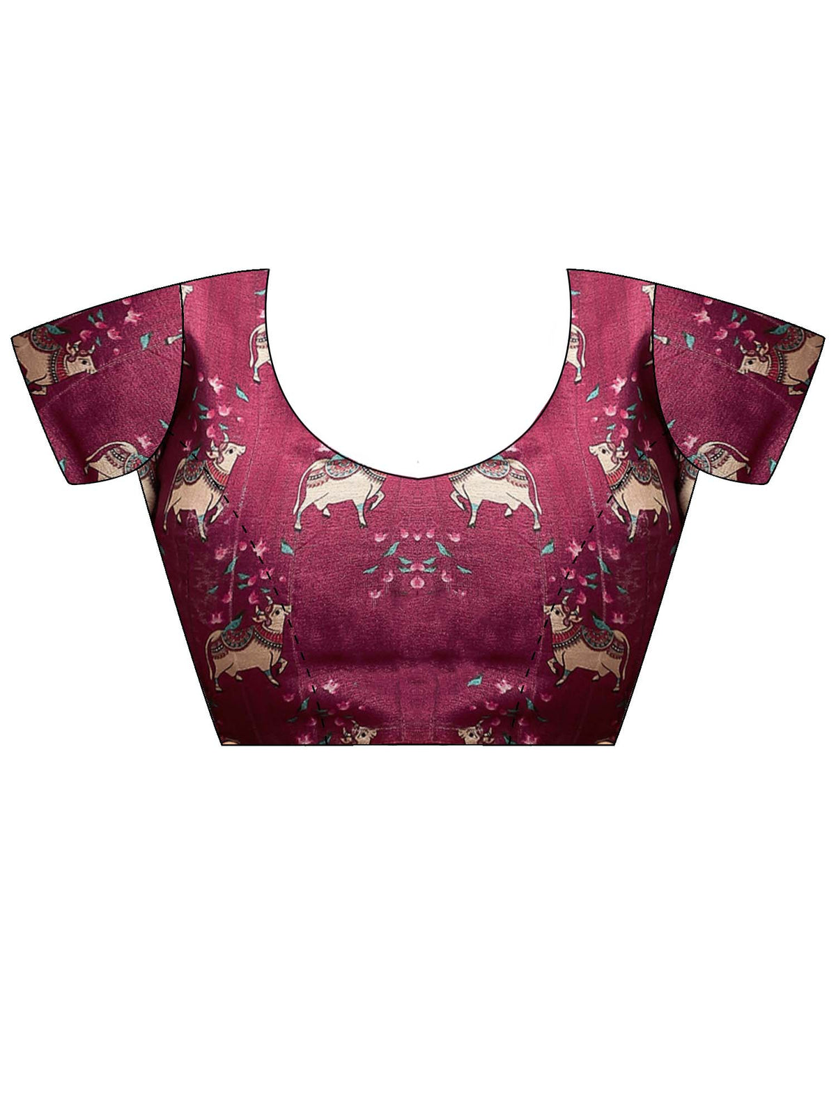 Unstitched magenta silk blend blouse piece with madhubani design