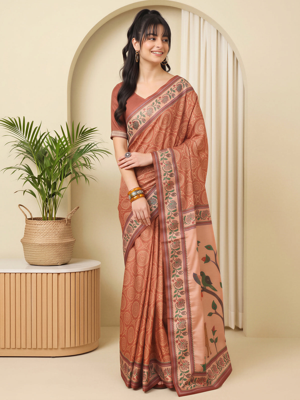 Rust Silk Blend saree – detail view 3