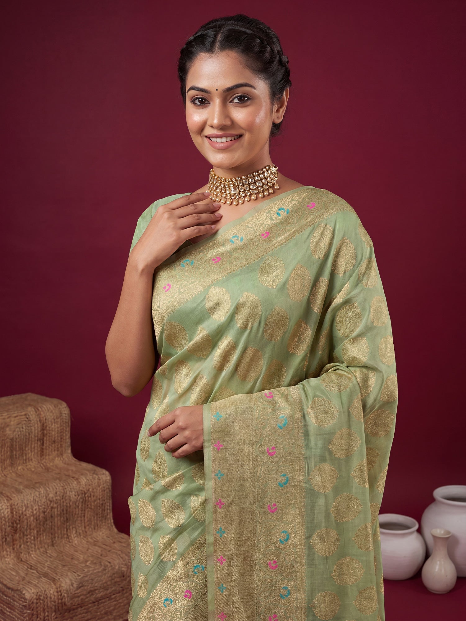 Mint Green Silk Blend saree – detail view 3