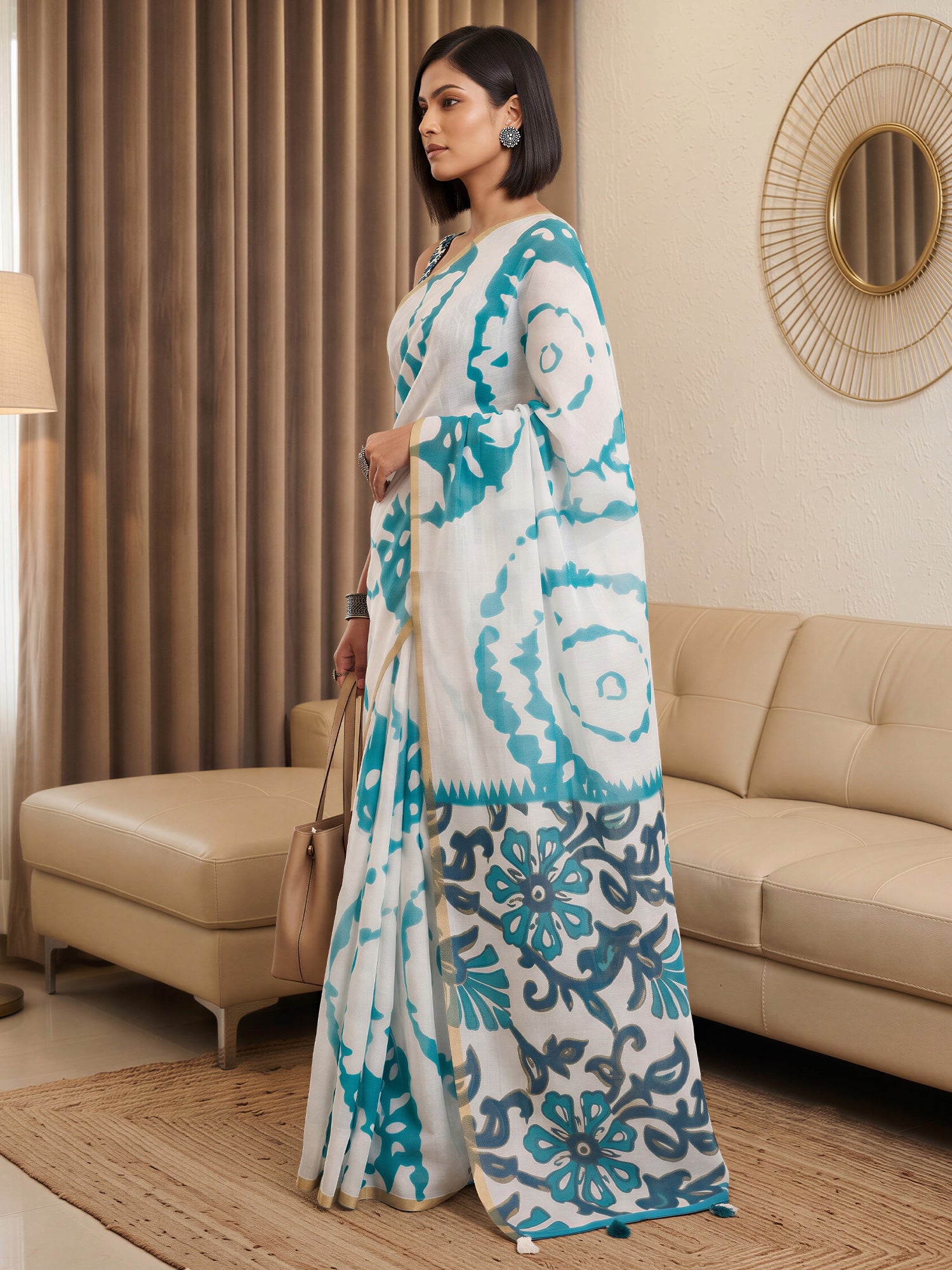 White Cotton Blend saree – detail view 2