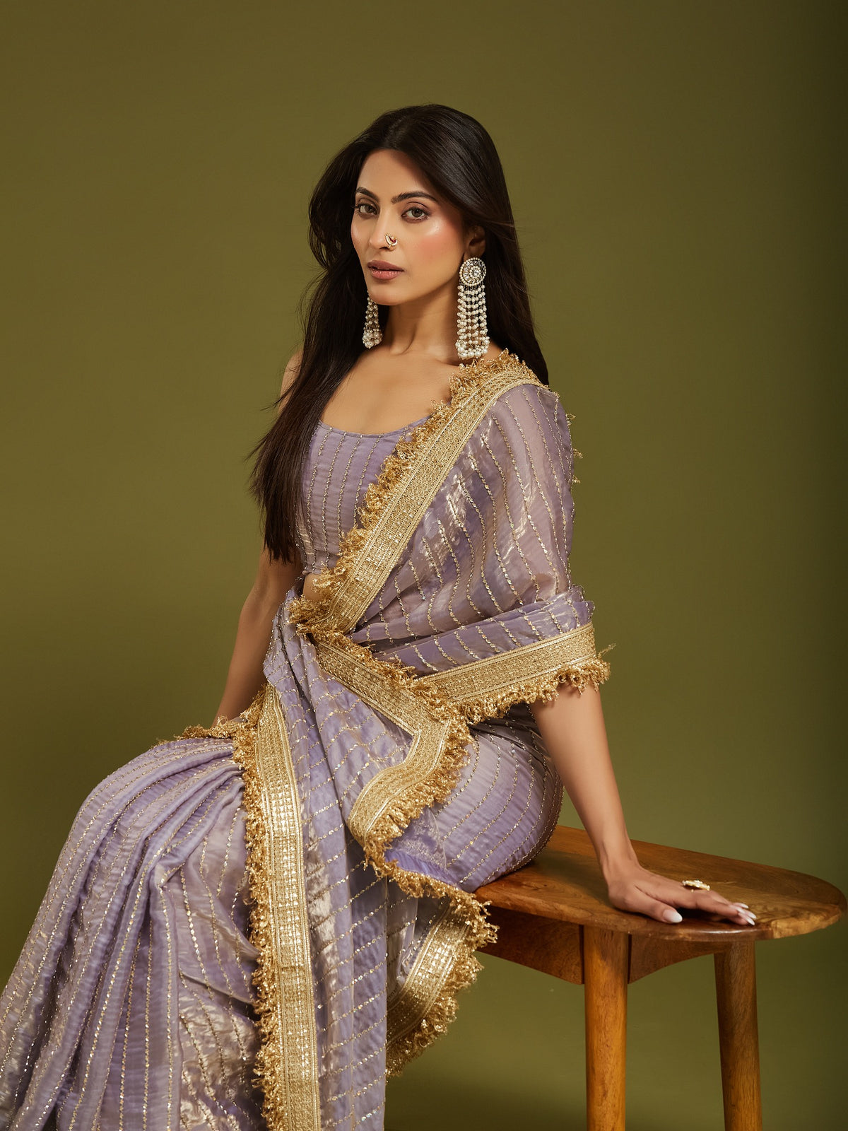Lavender Satin saree – detail view 3