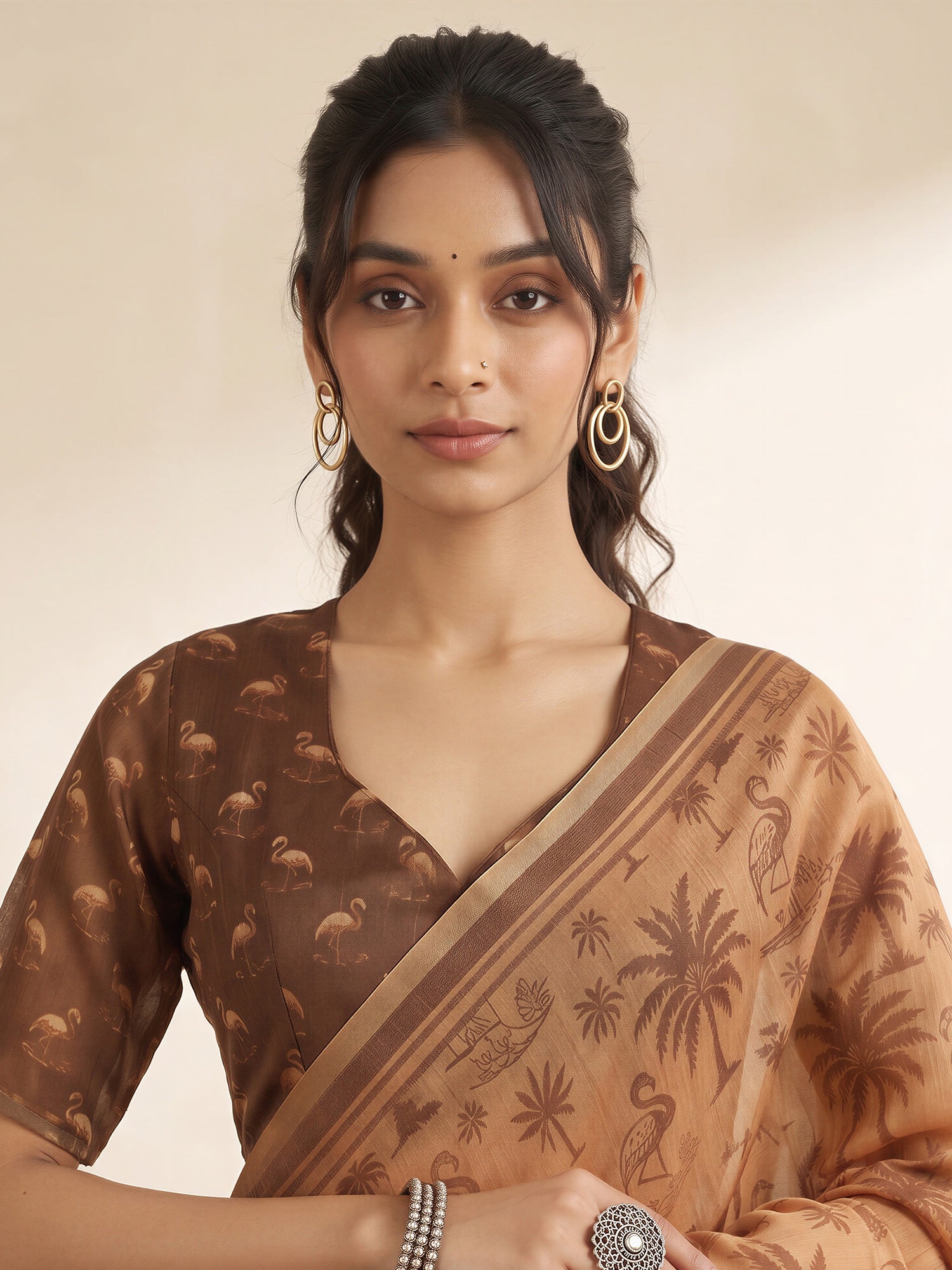 Rust Cotton Linen saree – detail view 4