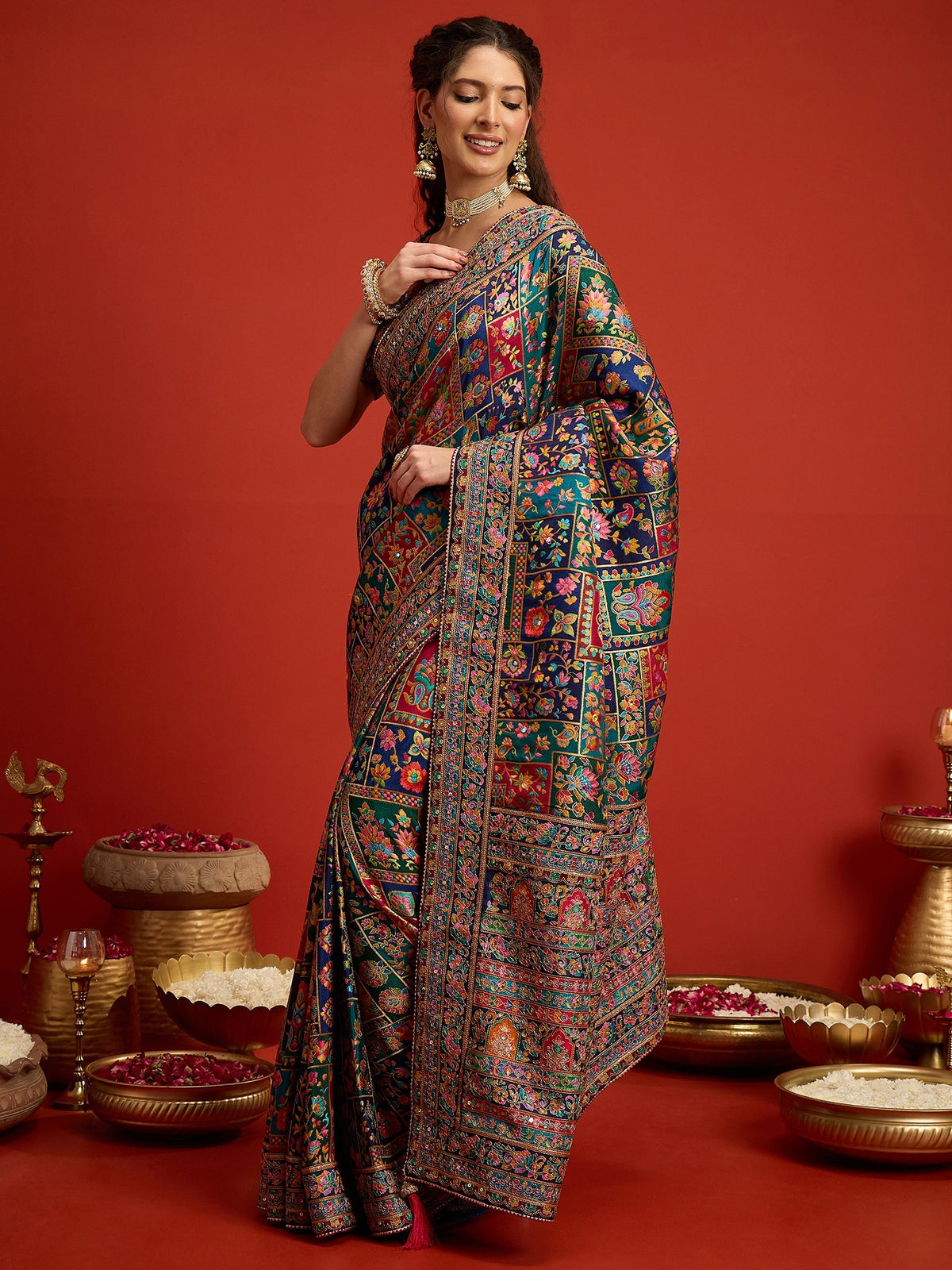 Multicolored Silk Blend saree – detail view 3