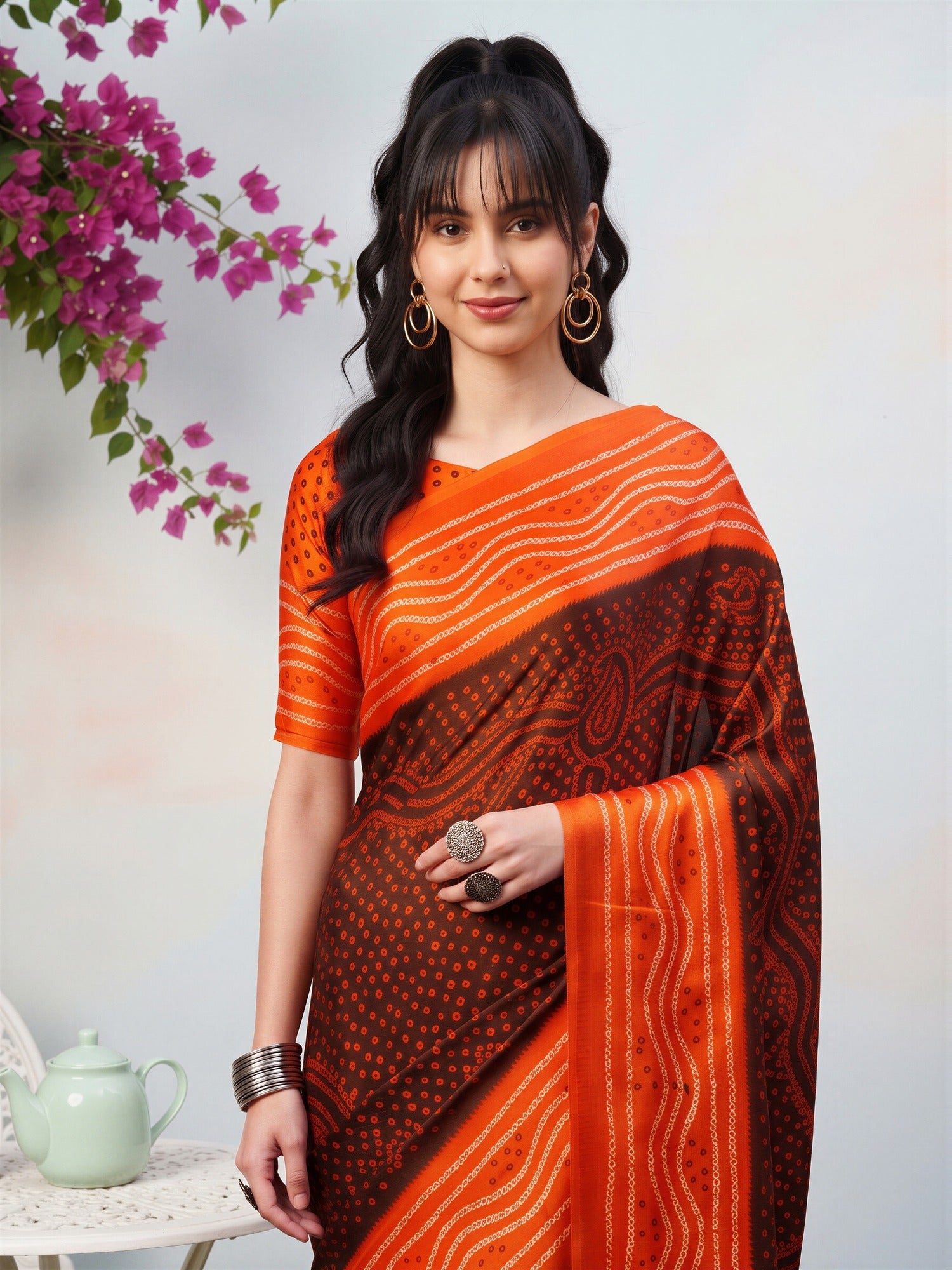 Brown Satin Silk saree – detail view 4