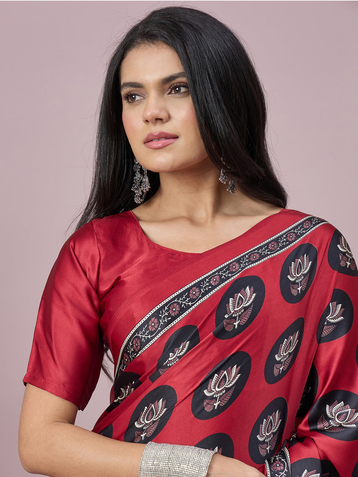 Maroon satin saree view 3