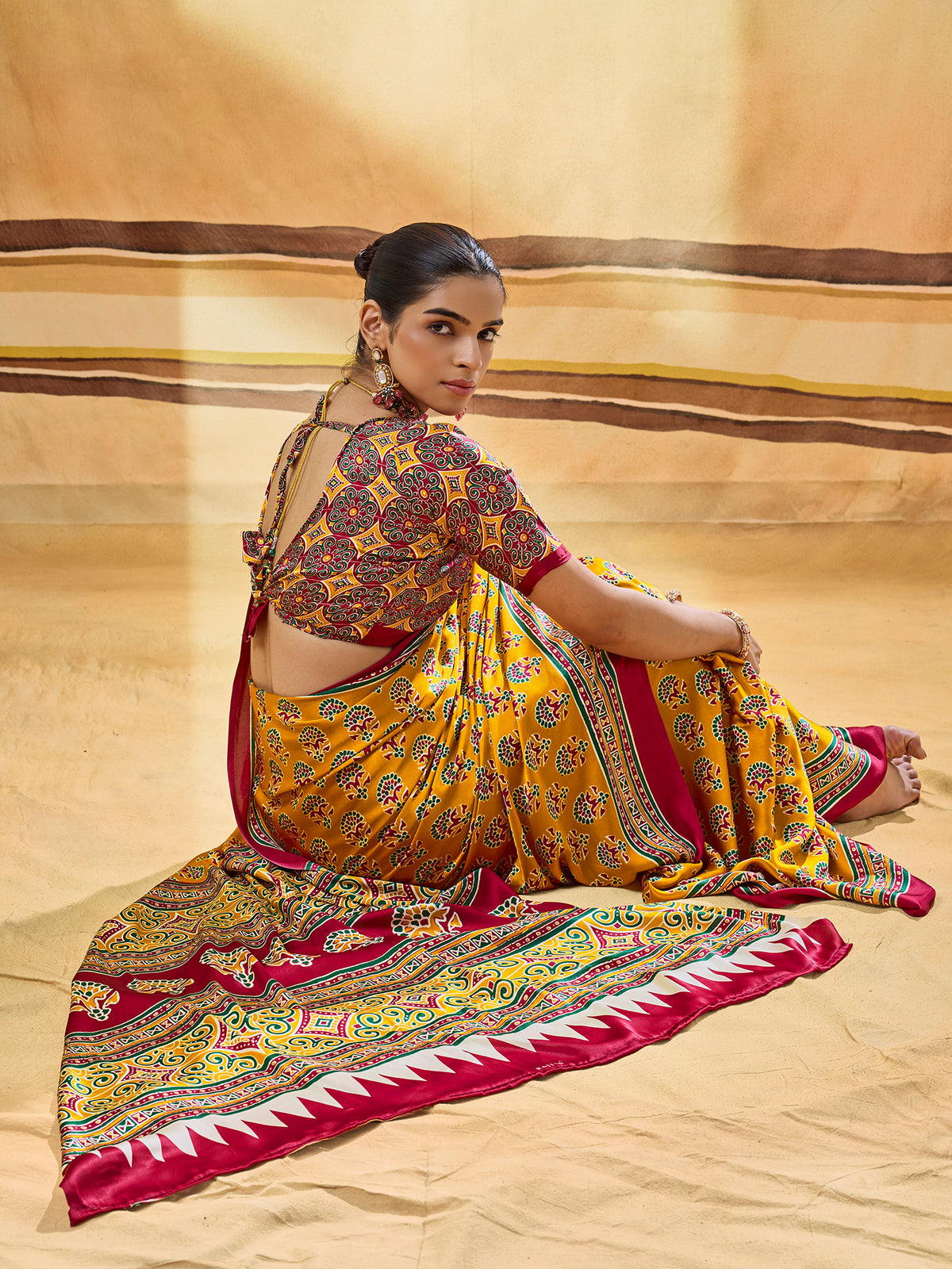 Mustard Satin saree – detail view 3