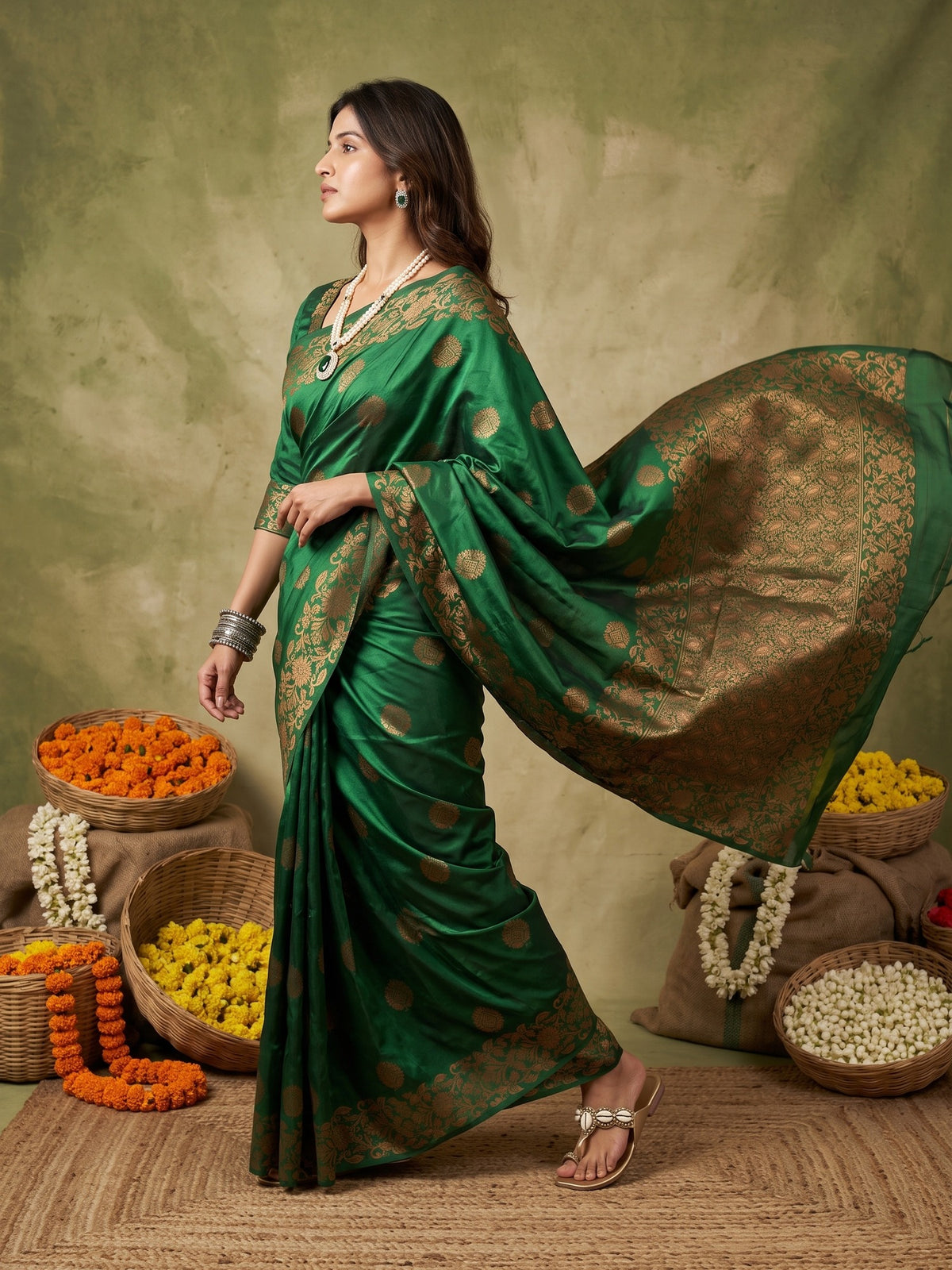 Green Silk Blend saree – detail view 3