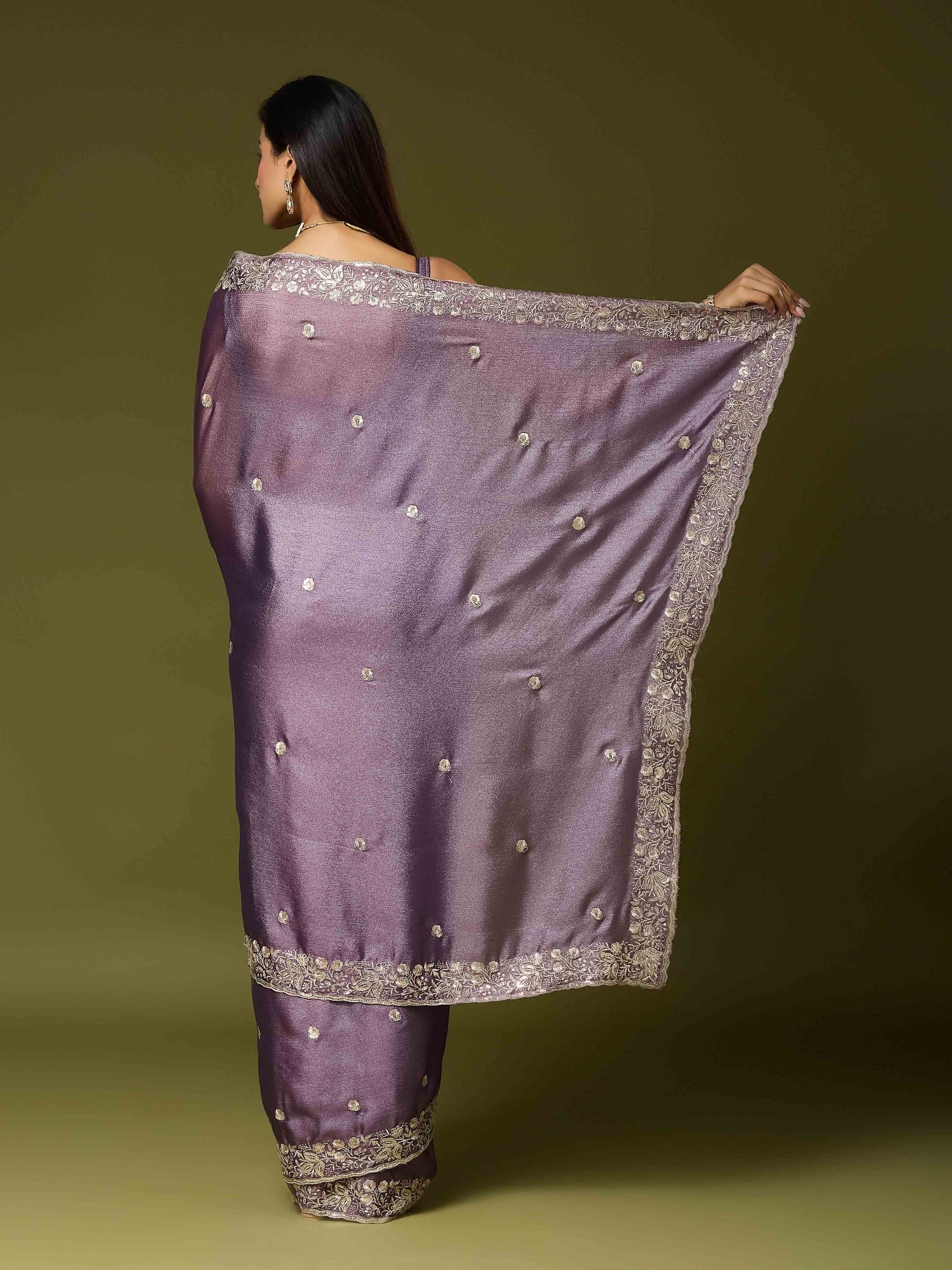 Lavender Chinnon saree – detail view 4