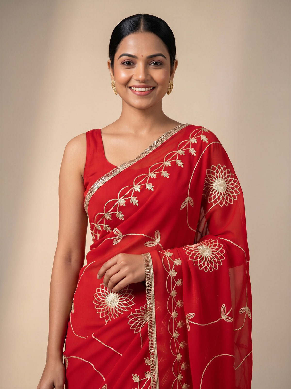 Orange Georgette saree – detail view 4