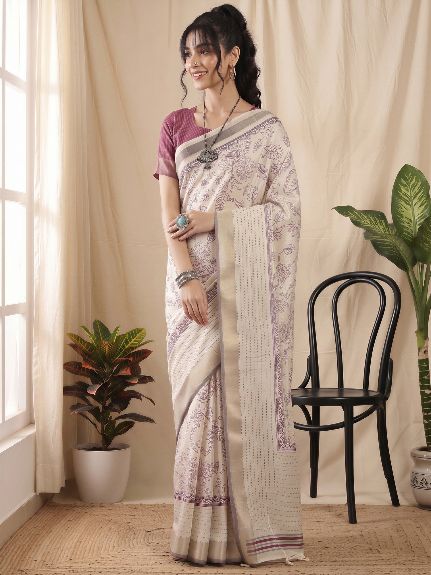 Off White Cotton Silk saree – detail view 3