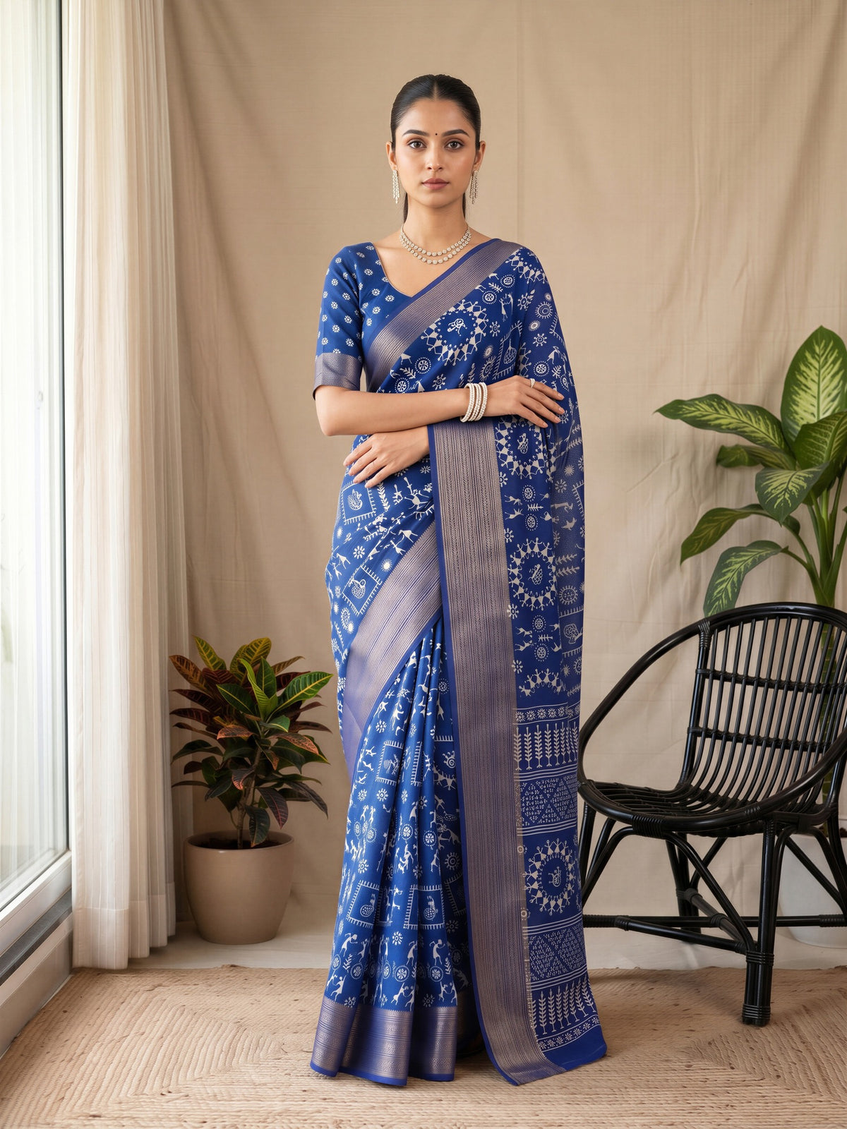 Blue Georgette saree – detail view 3