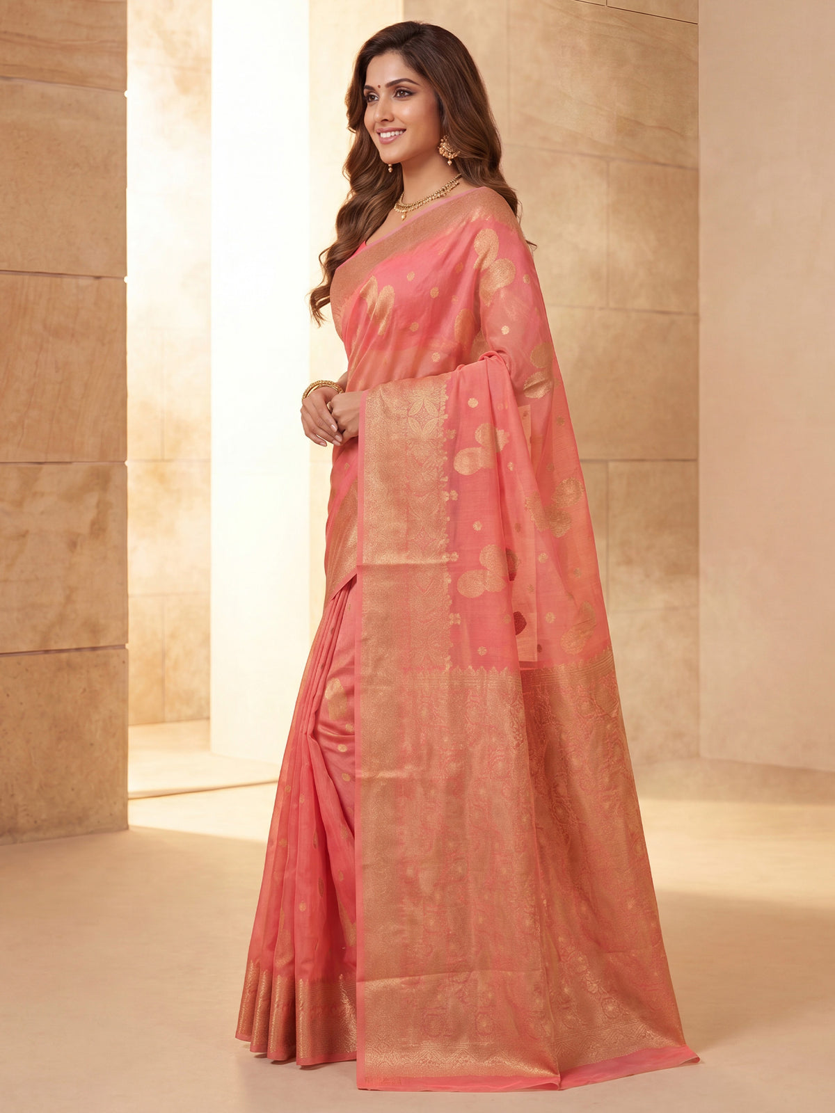 Peach Silk Blend saree – detail view 2