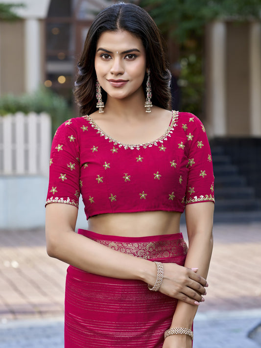 Pink jacquard saree view 1
