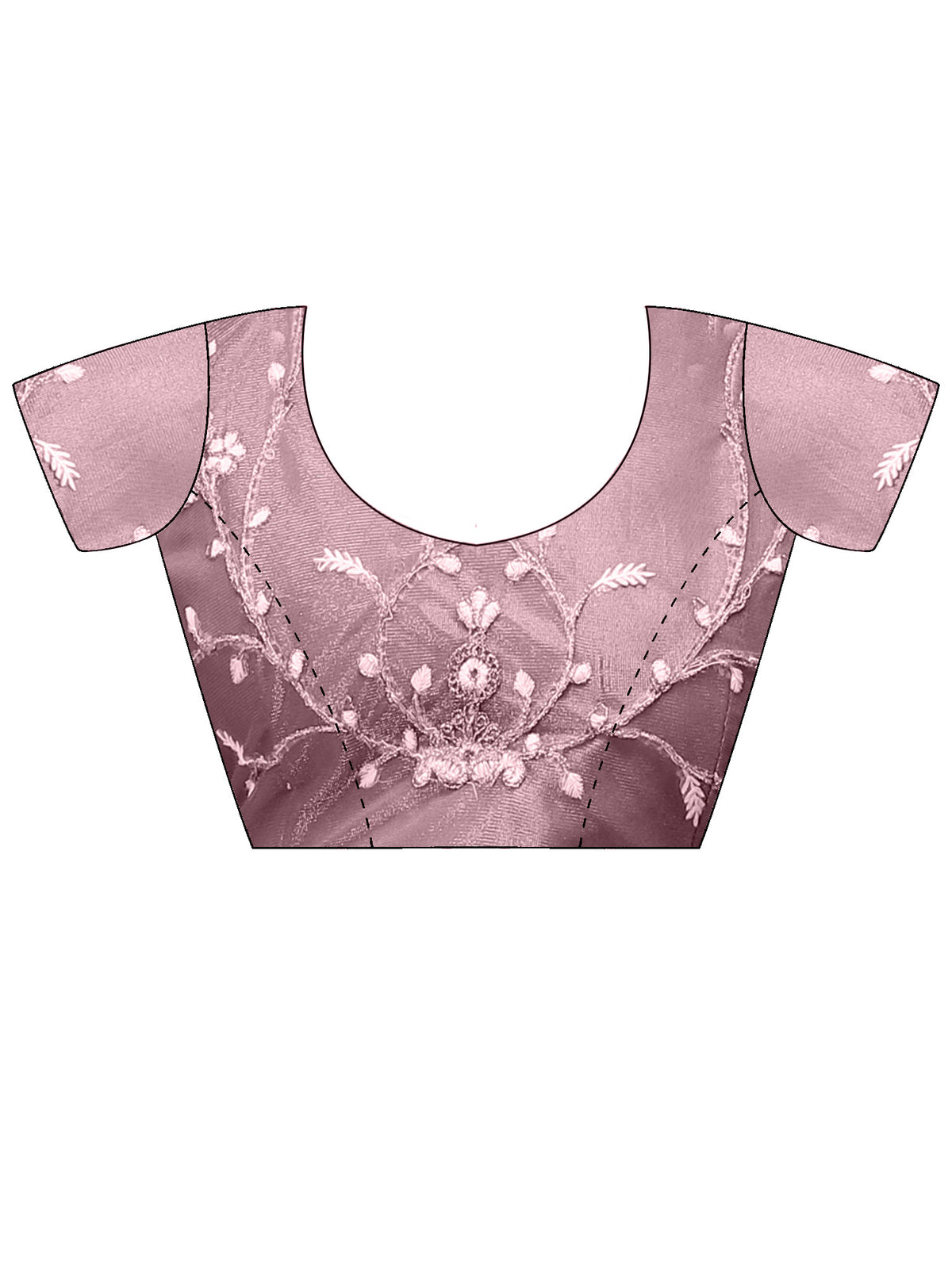 Unstitched purple organza blouse piece with embellished design