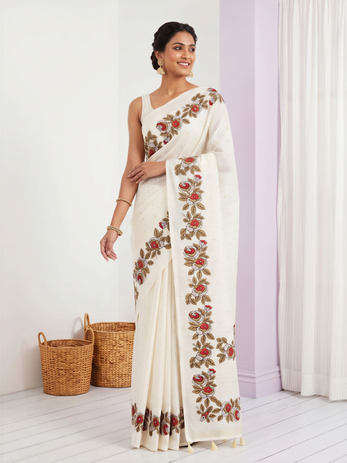 Off White Dola Silk saree – detail view 3