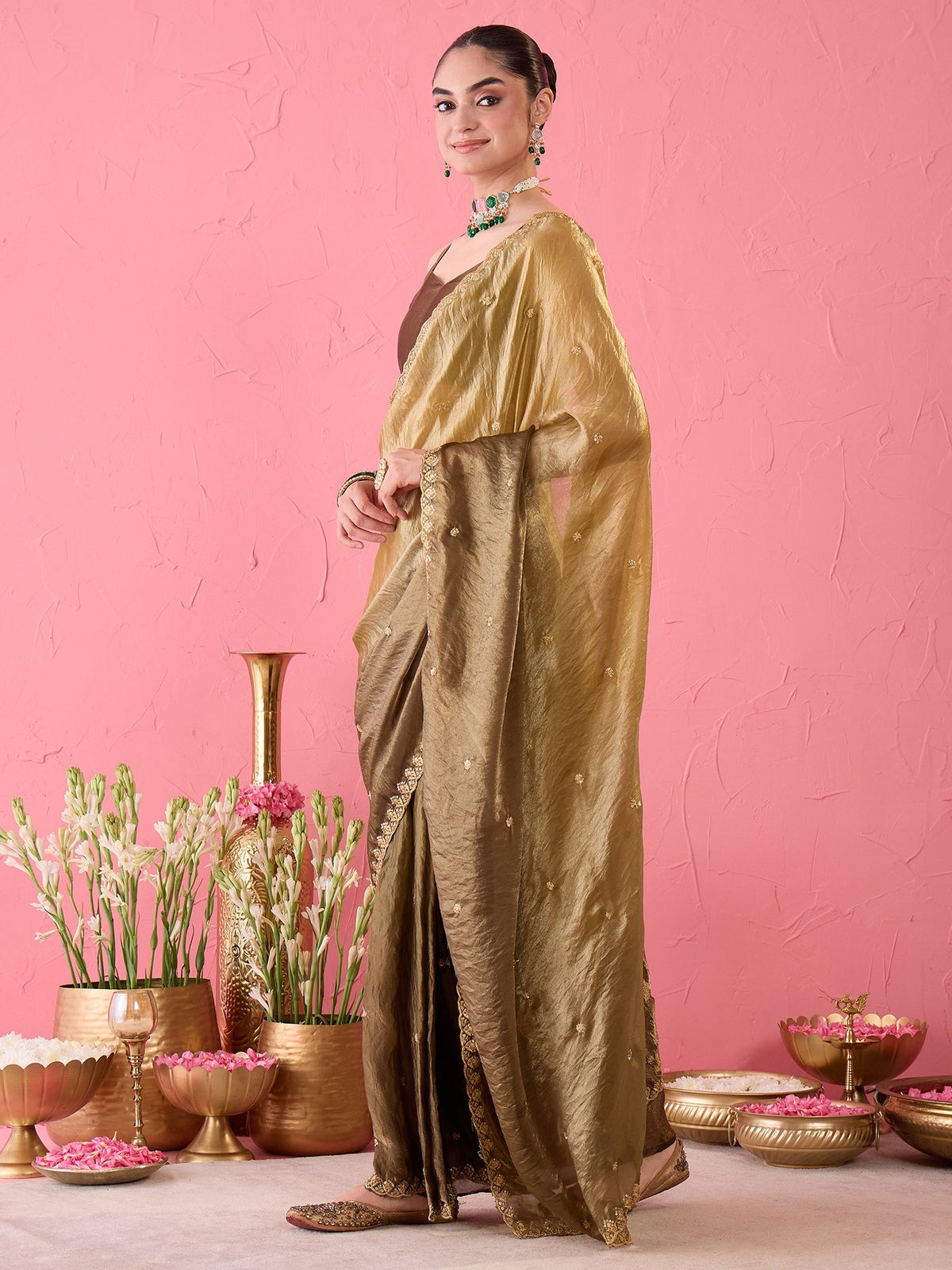 Olive Paper Silk saree – detail view 4