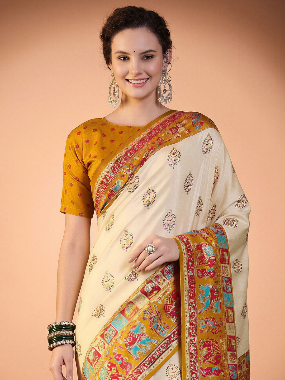 Mustard Silk Blend saree – detail view 3