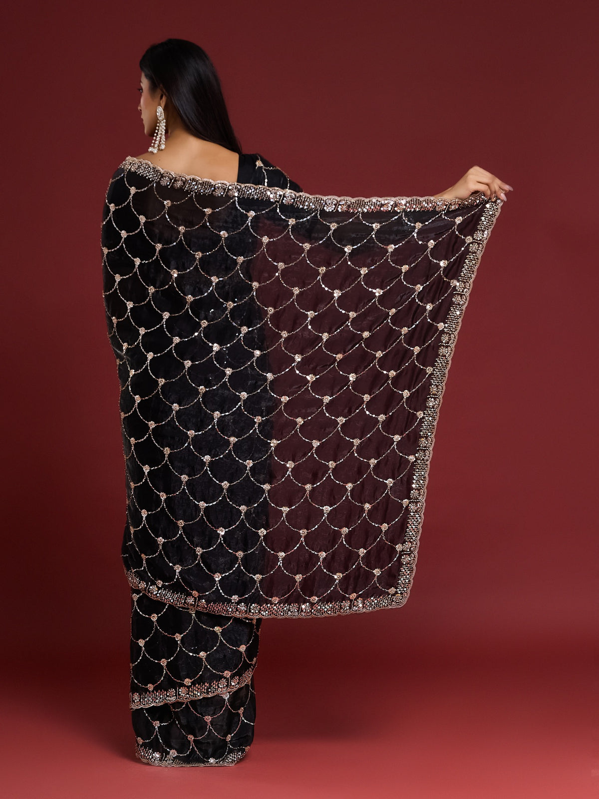 Black Satin saree – detail view 4