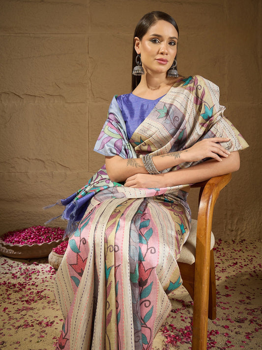 Multicolored art silk saree view 1