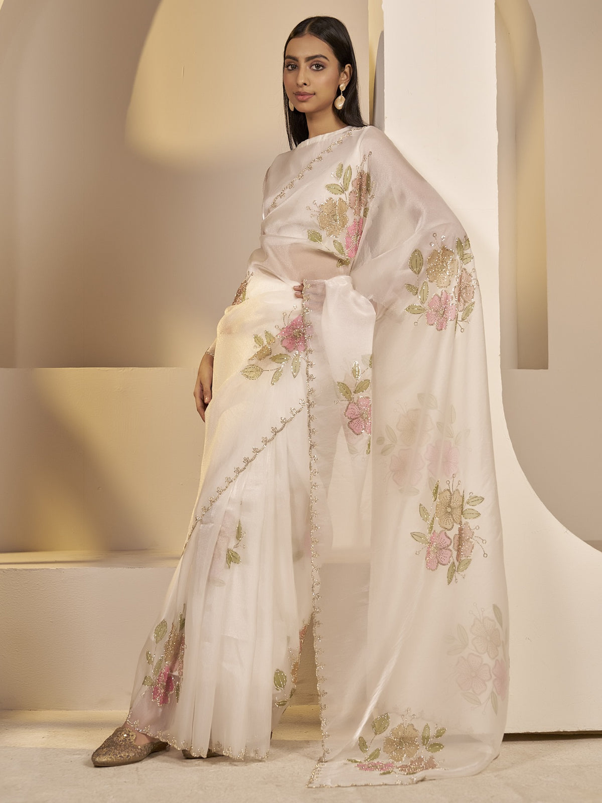 White organza saree view 3