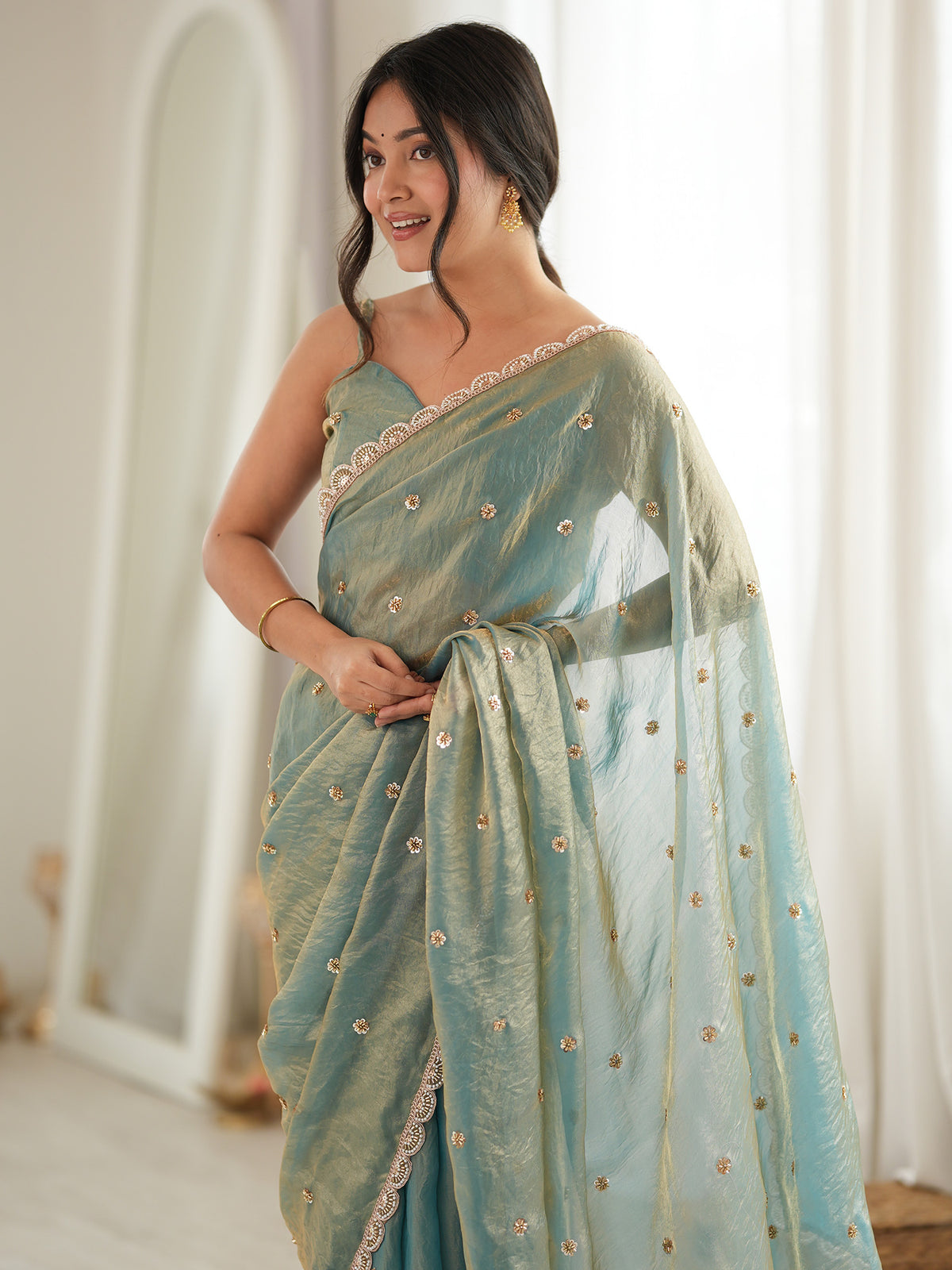 Light Blue Satin saree – detail view 3