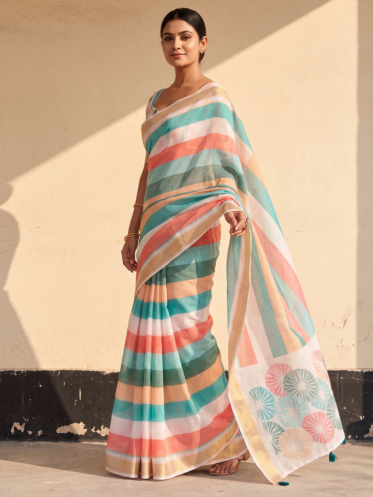 Multicolored Linen saree – detail view 3